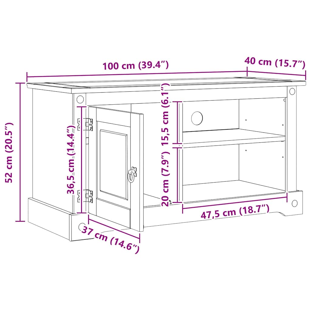 TV ormar Corona Bijelo 100 x 40 x 52 cm Čvrsto borovo drvo
