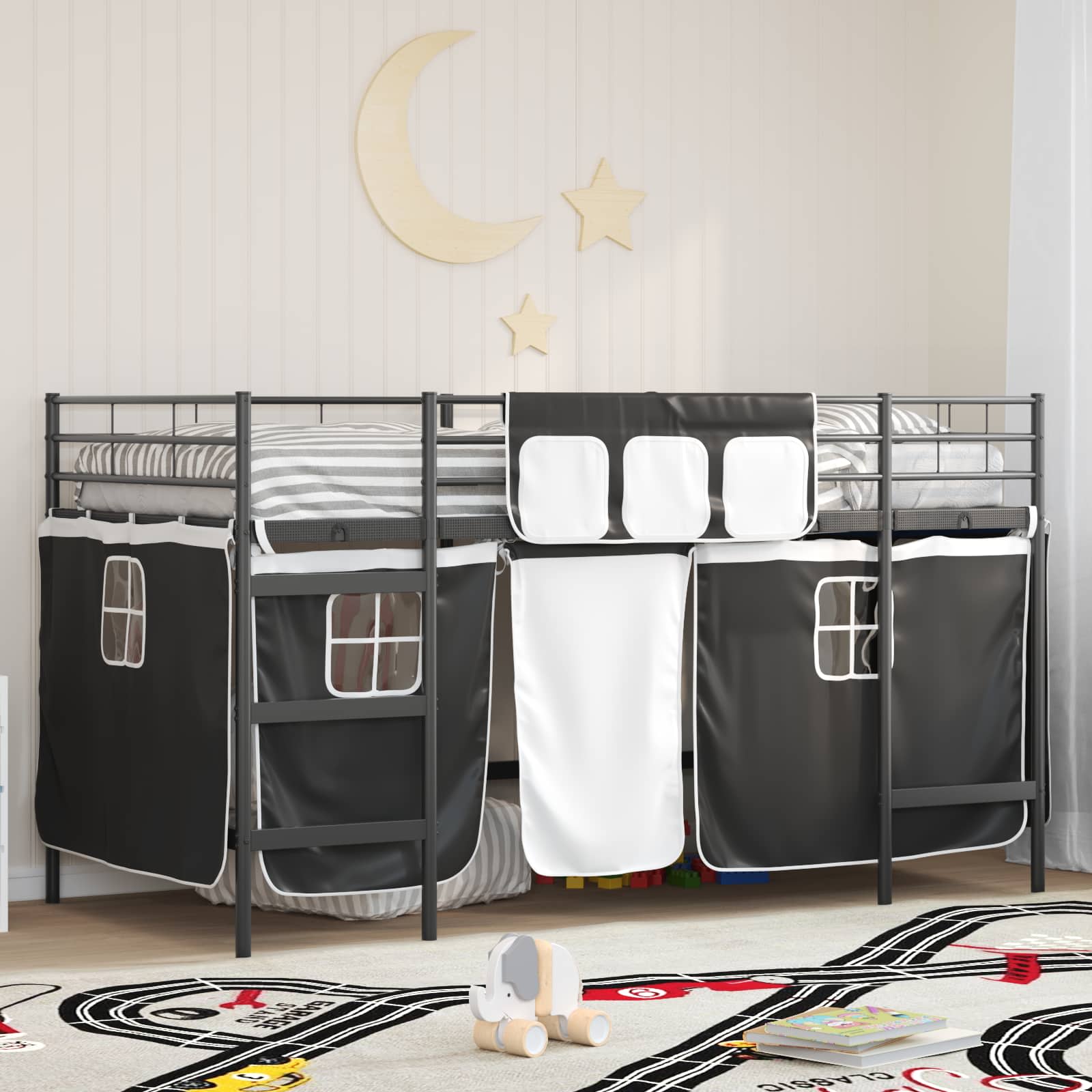 Krevet na kat za djecu s zavjesama Crna 80 x 200 cm