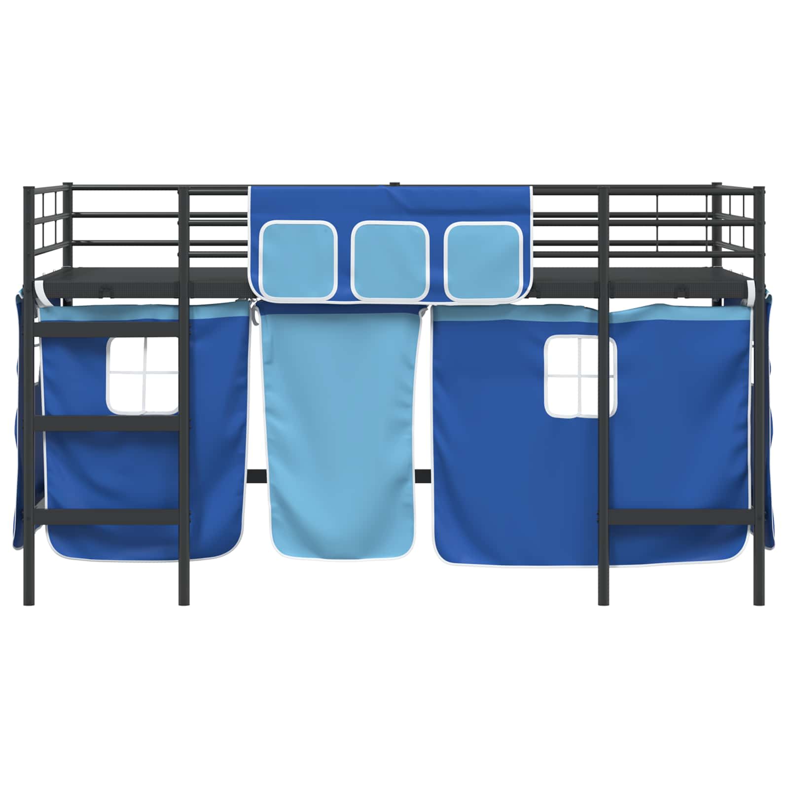 Krevet na kat za djecu s zavjesama Crna i Plava 107 x 200 cm