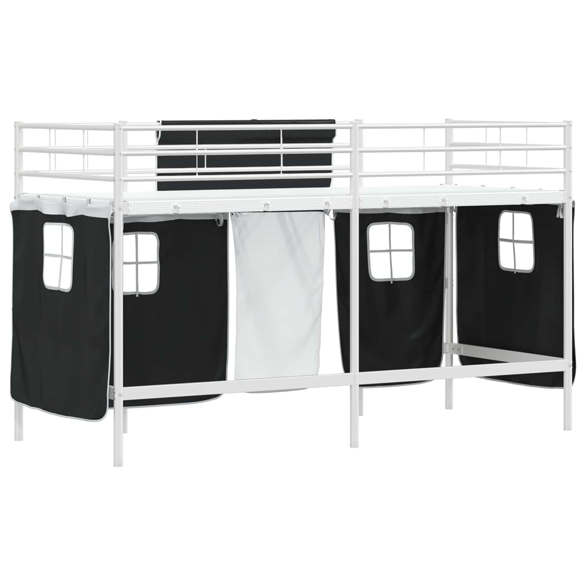Krevet na kat za djecu s zavjesama Bijela i crna 75 x 190 cm