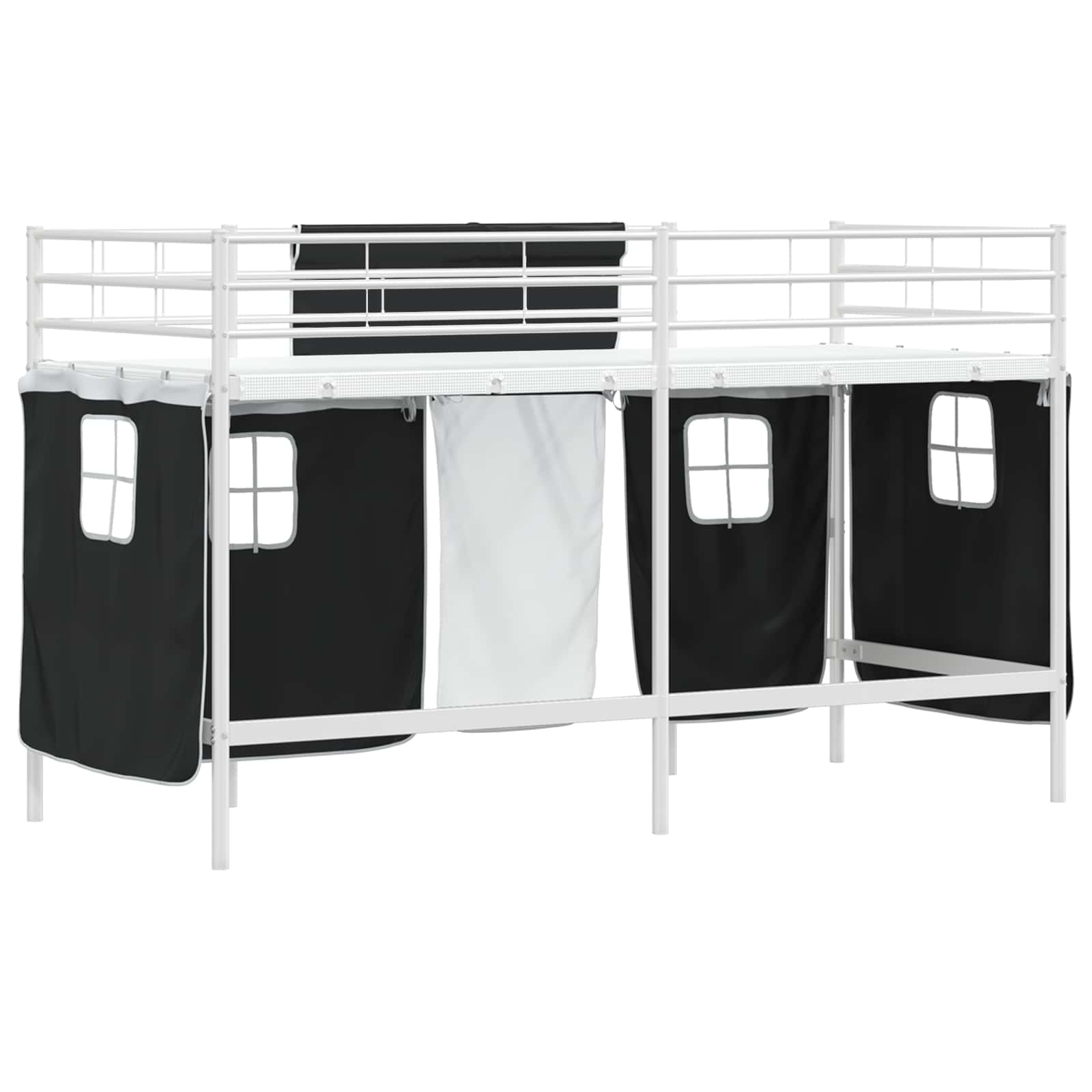 Krevet na kat za djecu s zavjesama Bijela i crna 100 x 190 cm