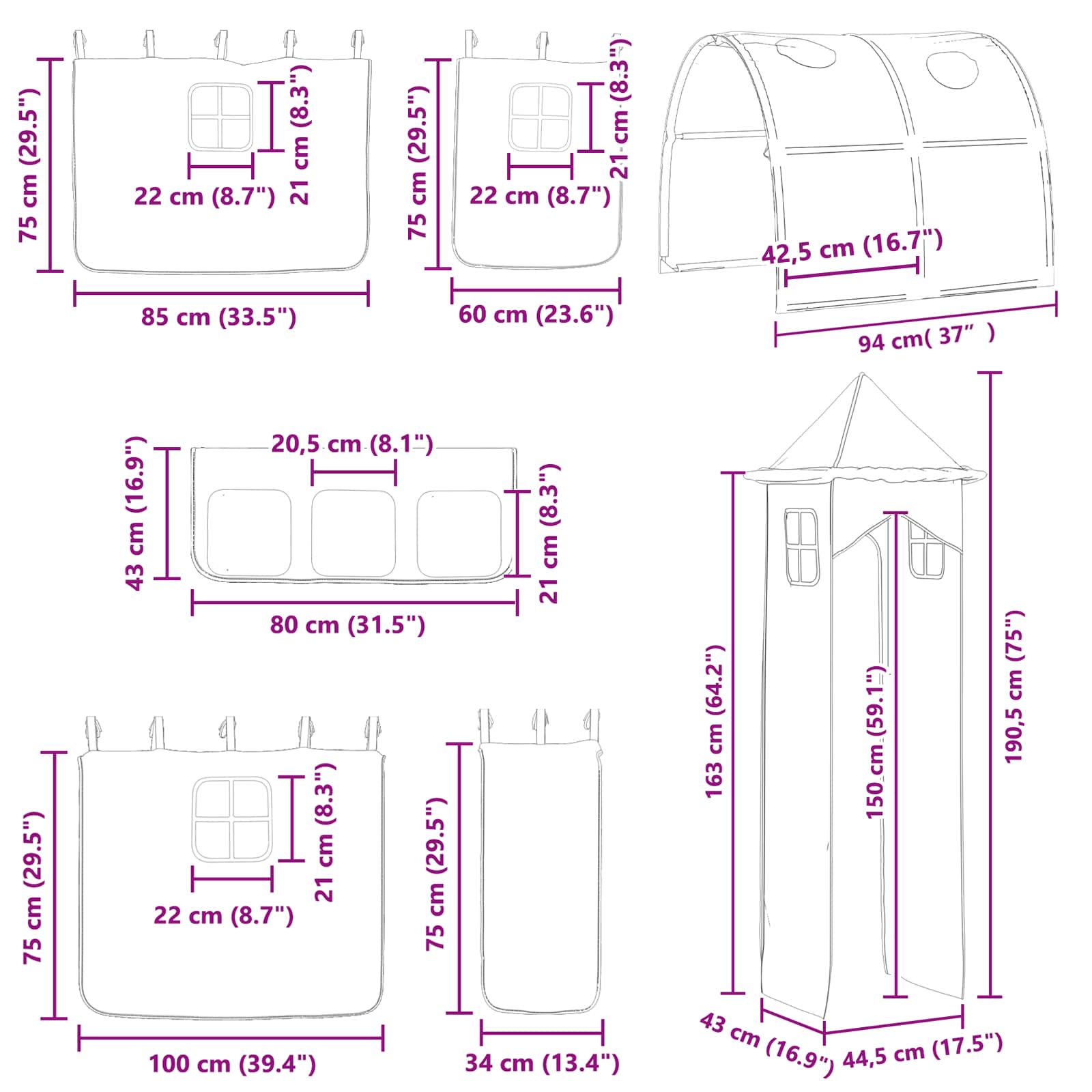 Okvir Krevet za Dječji Loft Crna 75 x 190 cm Metal