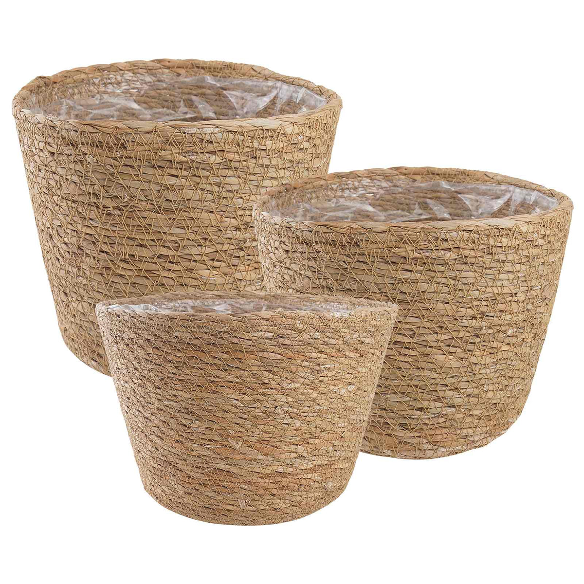 Košare za biljke od morske trave 3 pcs Prirodna Ø26 x 19 cm