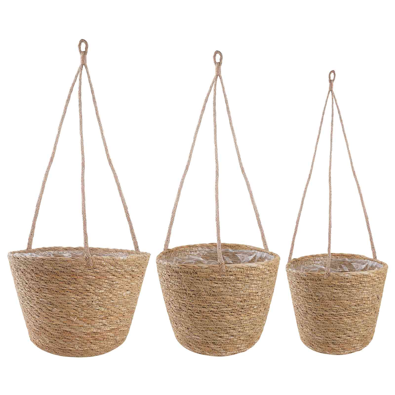 Košare za biljke od morske trave 3 pcs Prirodna Ø26 x 19 cm