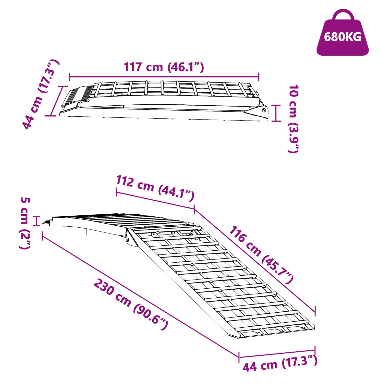 Ramp za motocikle 680 kg Srebrno 680 kg Aluminij