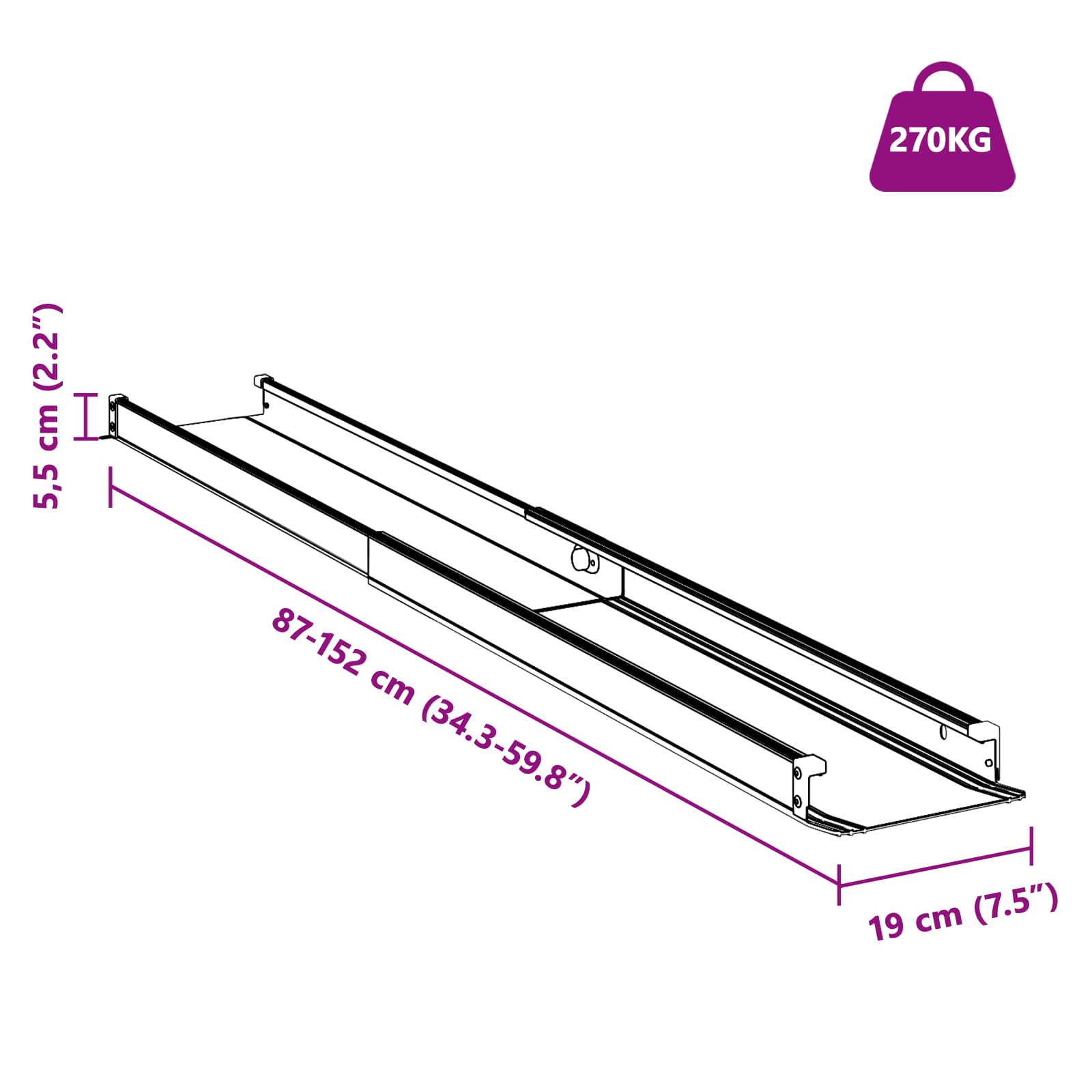 Rampu za invalidska kolica 270 kg 2 pcs Crna 152 x 19 x 5,5 cm