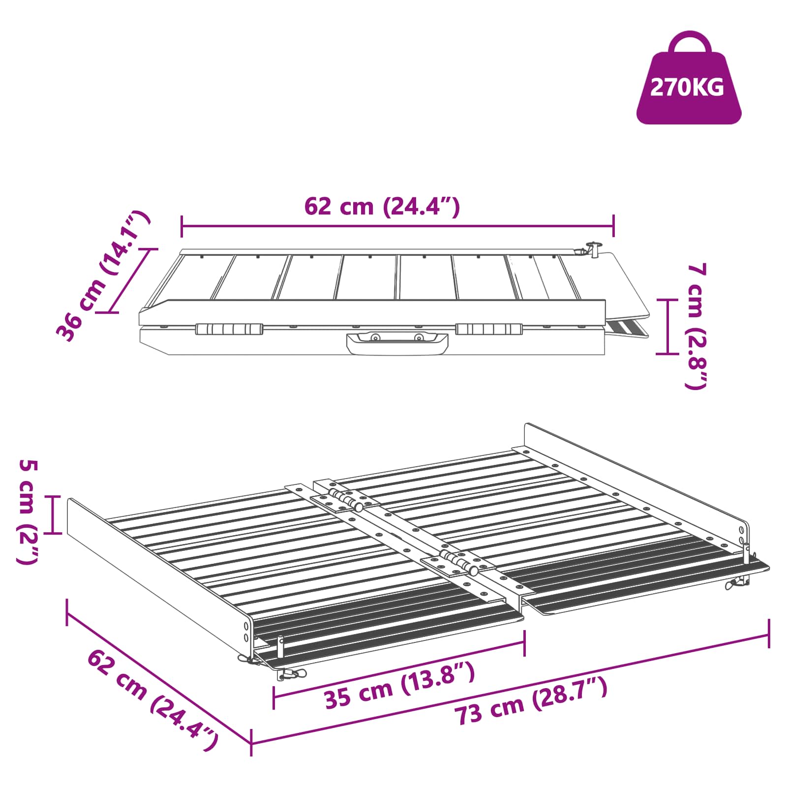 Rampu za Kolica 270 kg Srebrno 62 x 73 x 5 cm Aluminij