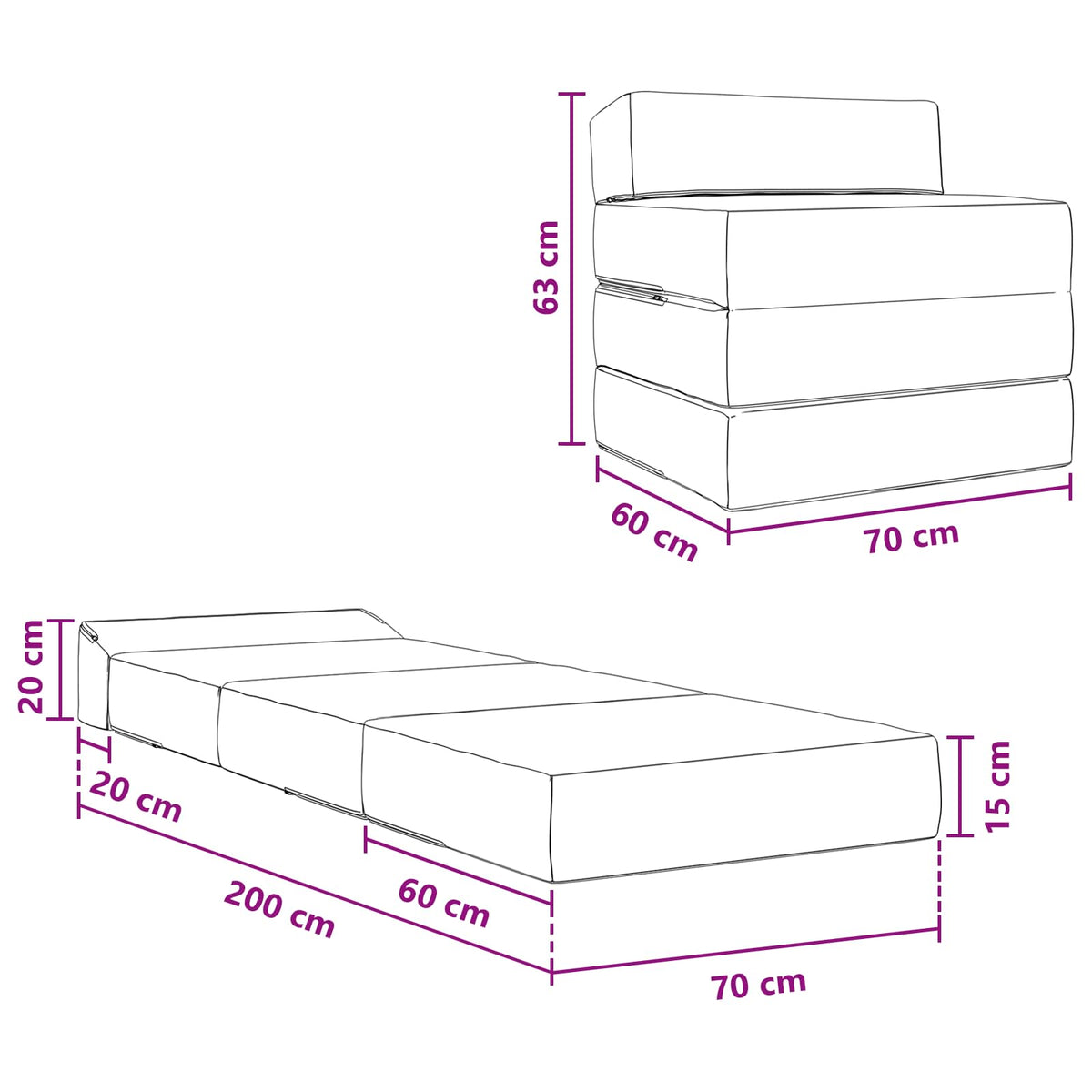 Sofa na razvlačenje Crvena narančasta 200 x 70 x 15 cm