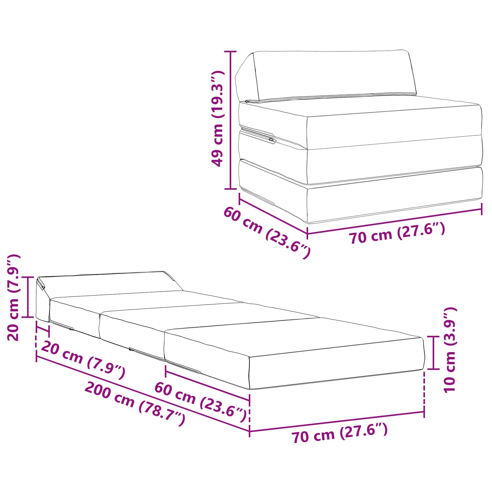 Sofa na razvlačenje Ružičasta 200 x 70 x 10 cm Baršun