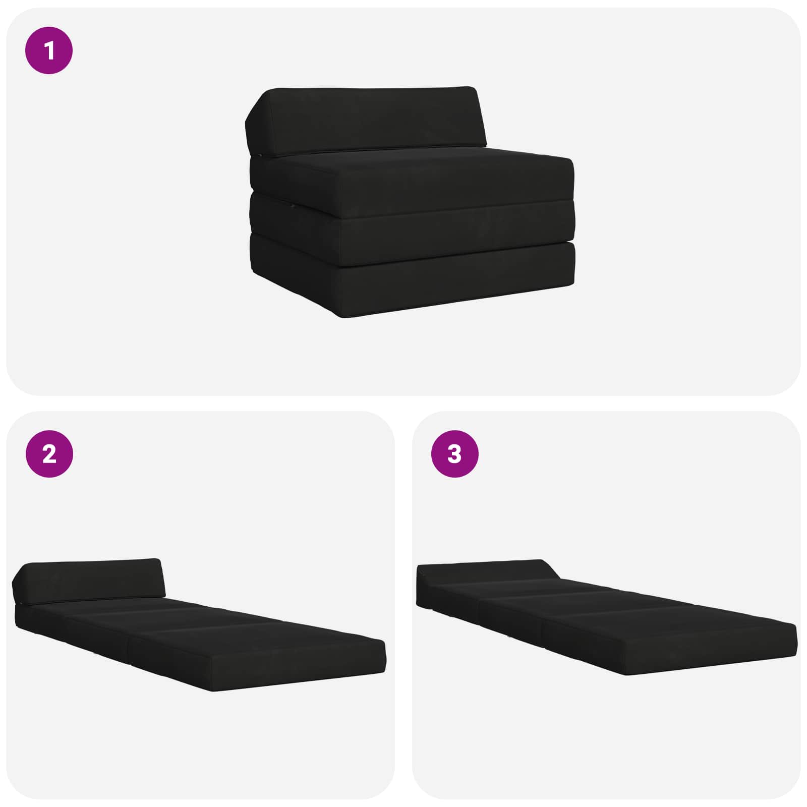 Sofa na razvlačenje Crna 200 x 70 x 10 cm Baršun