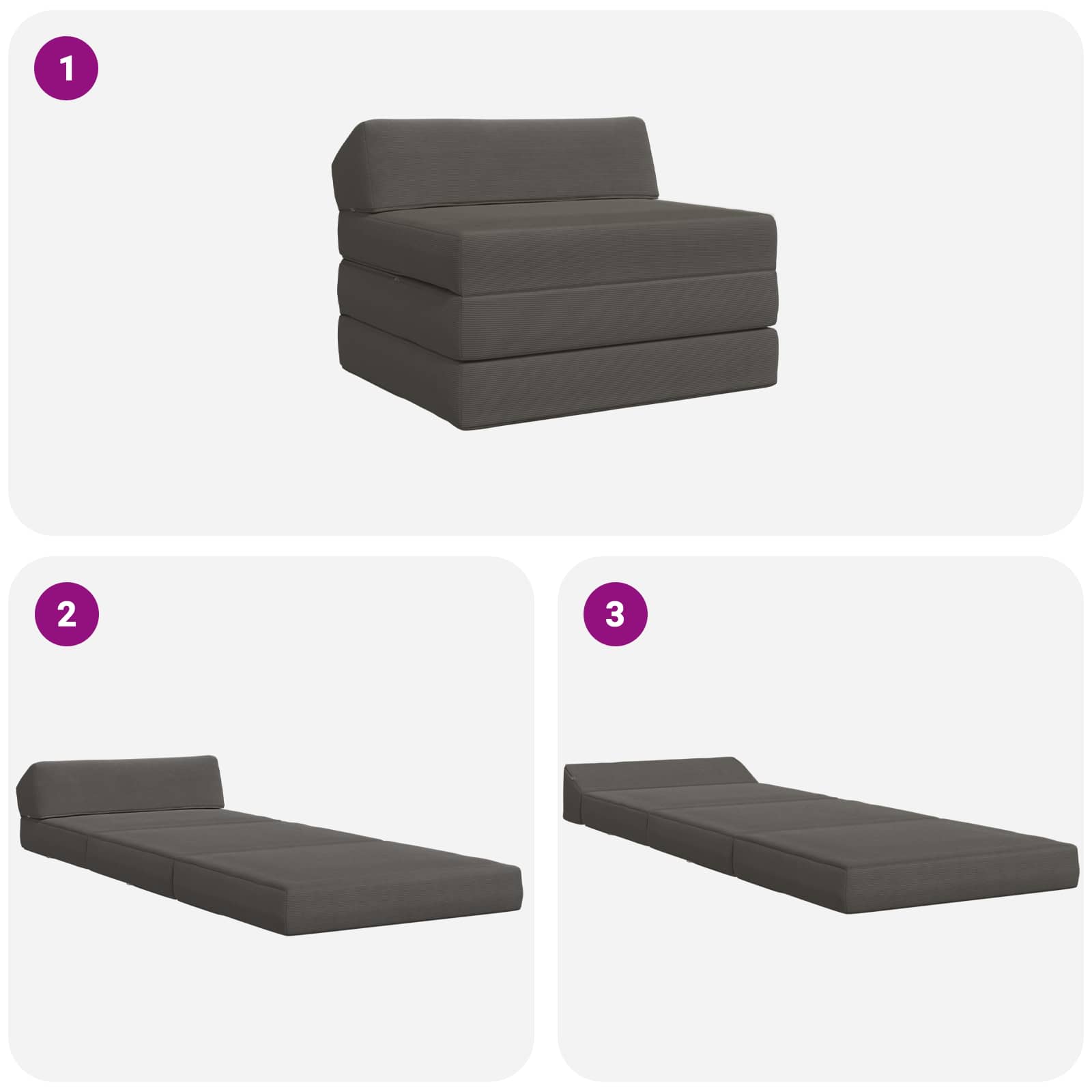 Sofa na razvlačenje Tamnosiva 200 x 70 x 10 cm Kordura tekstil