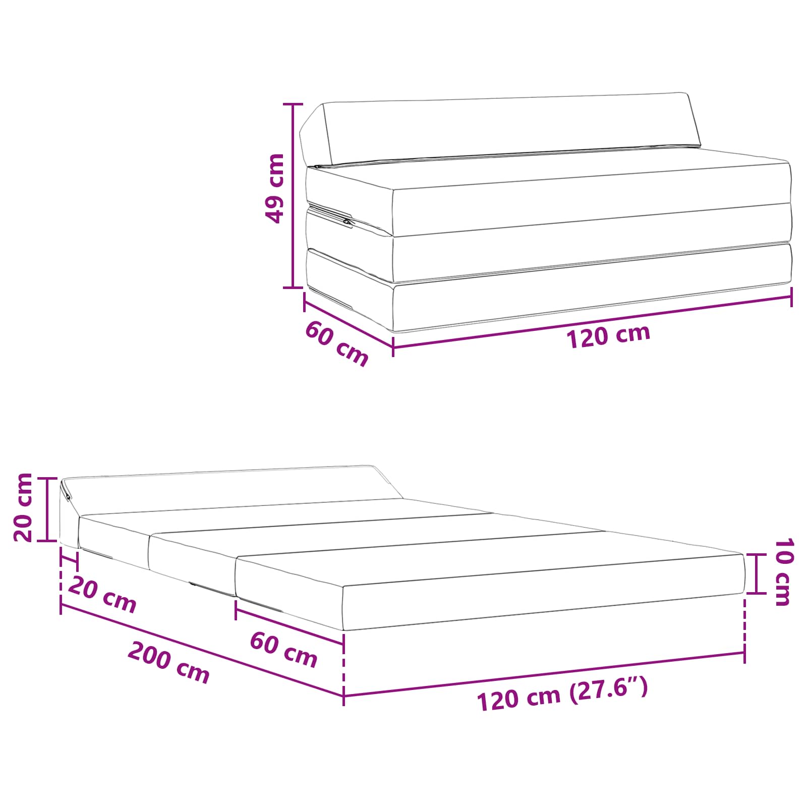 Sofa na razvlačenje Ružičasta 120 x 60 x 49 cm Tkanina