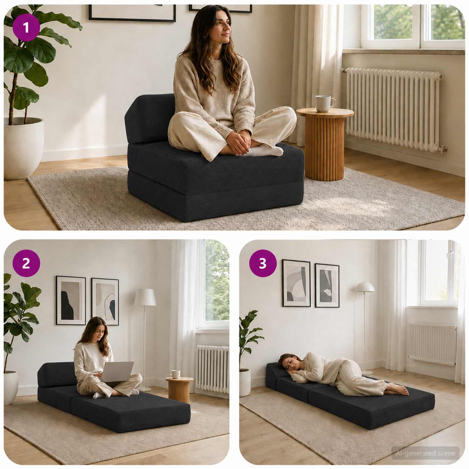 Sofa na razvlačenje Crna 60 x 70 x 41 cm Tkanina
