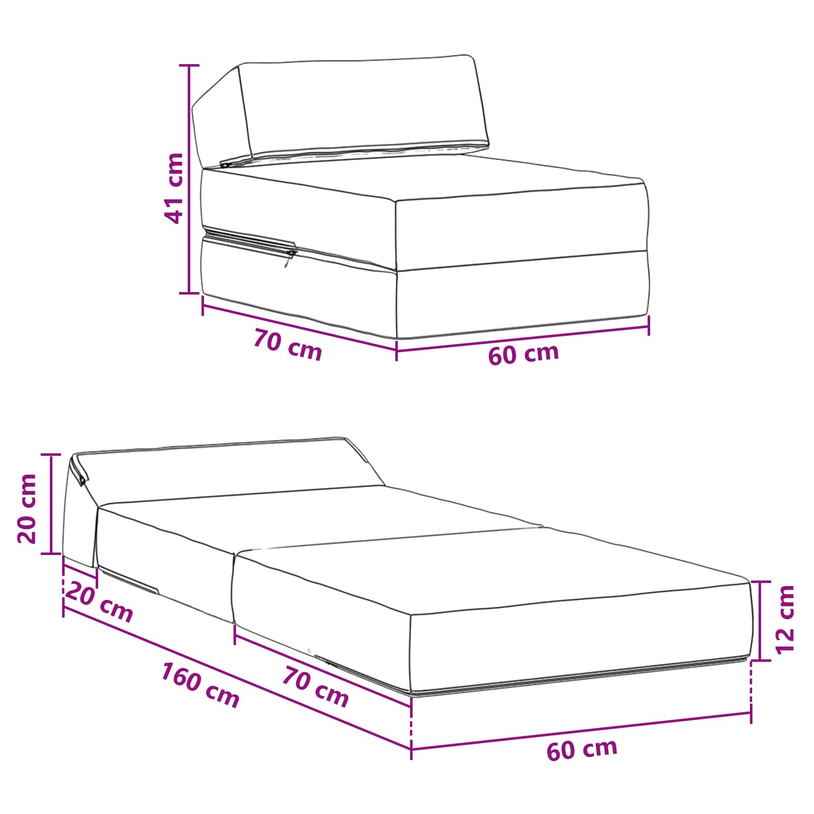 Sofa na razvlačenje Tamnozelena 60 x 70 x 41 cm Tkanina