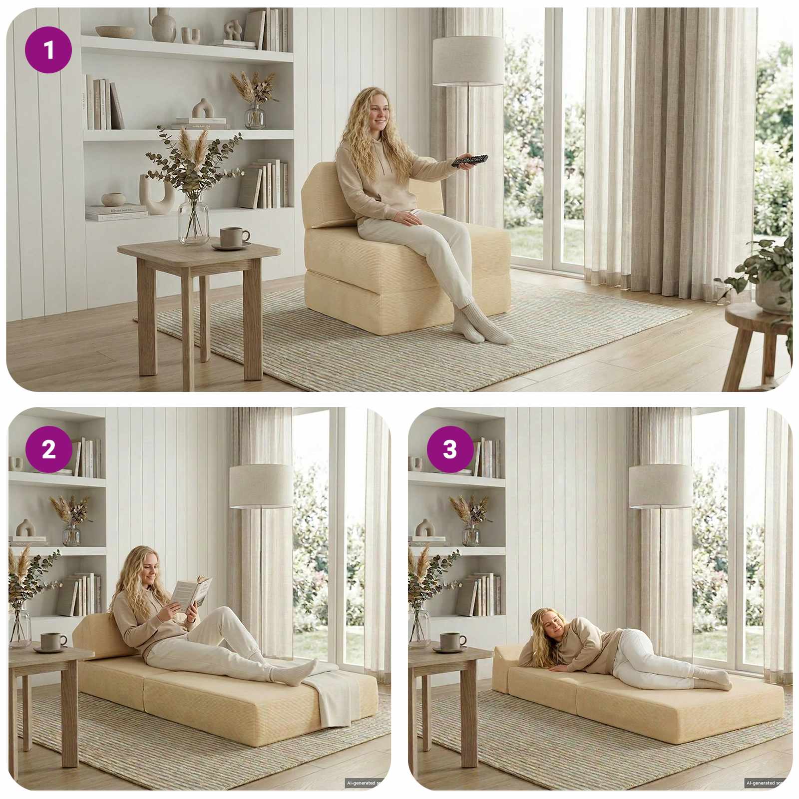 Sofa na razvlačenje Krem 60 x 70 x 41 cm Tkanina