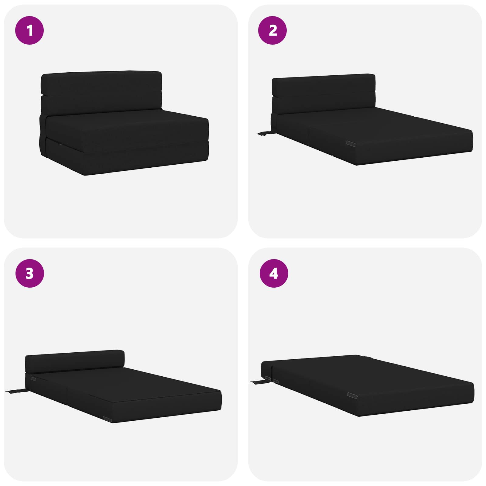 Preklopni madrac za sofu Crna 70 x 80 x 60 cm Tkanina