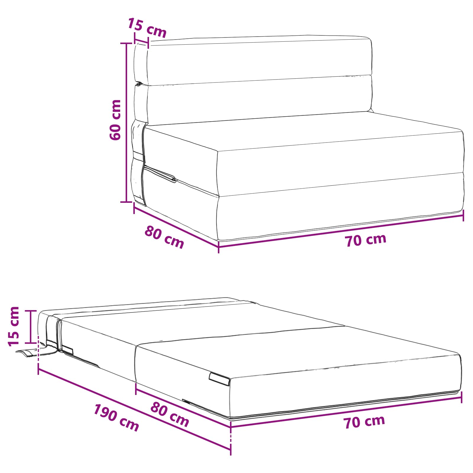 Preklopni madrac za sofu Tamnozelena 70 x 80 x 60 cm Tkanina