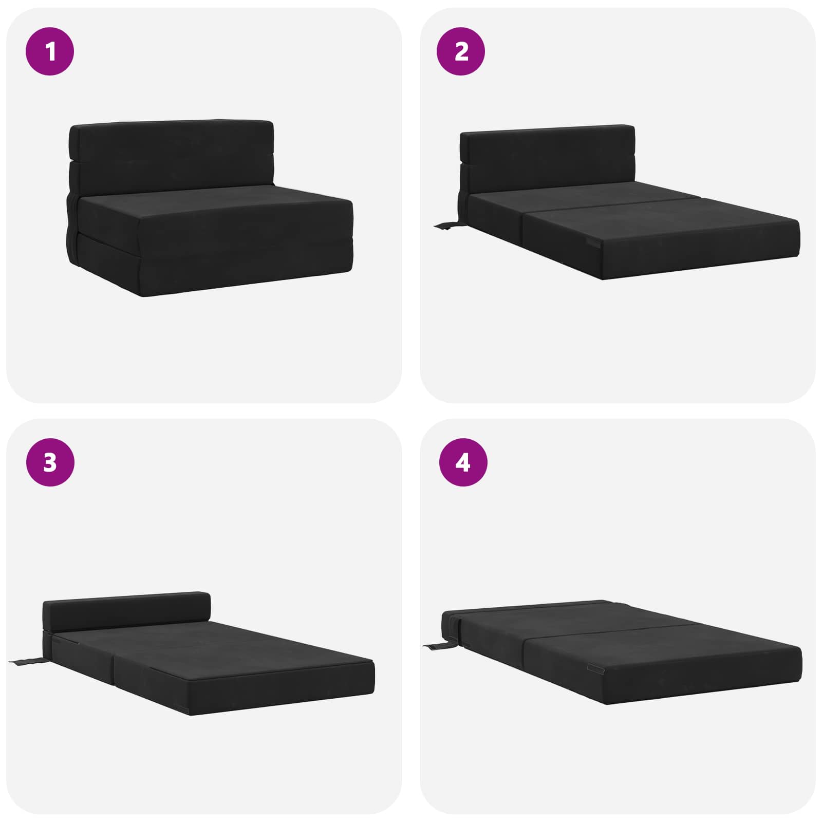 Preklopni madrac za sofu Crna 70 x 80 x 60 cm Tkanina