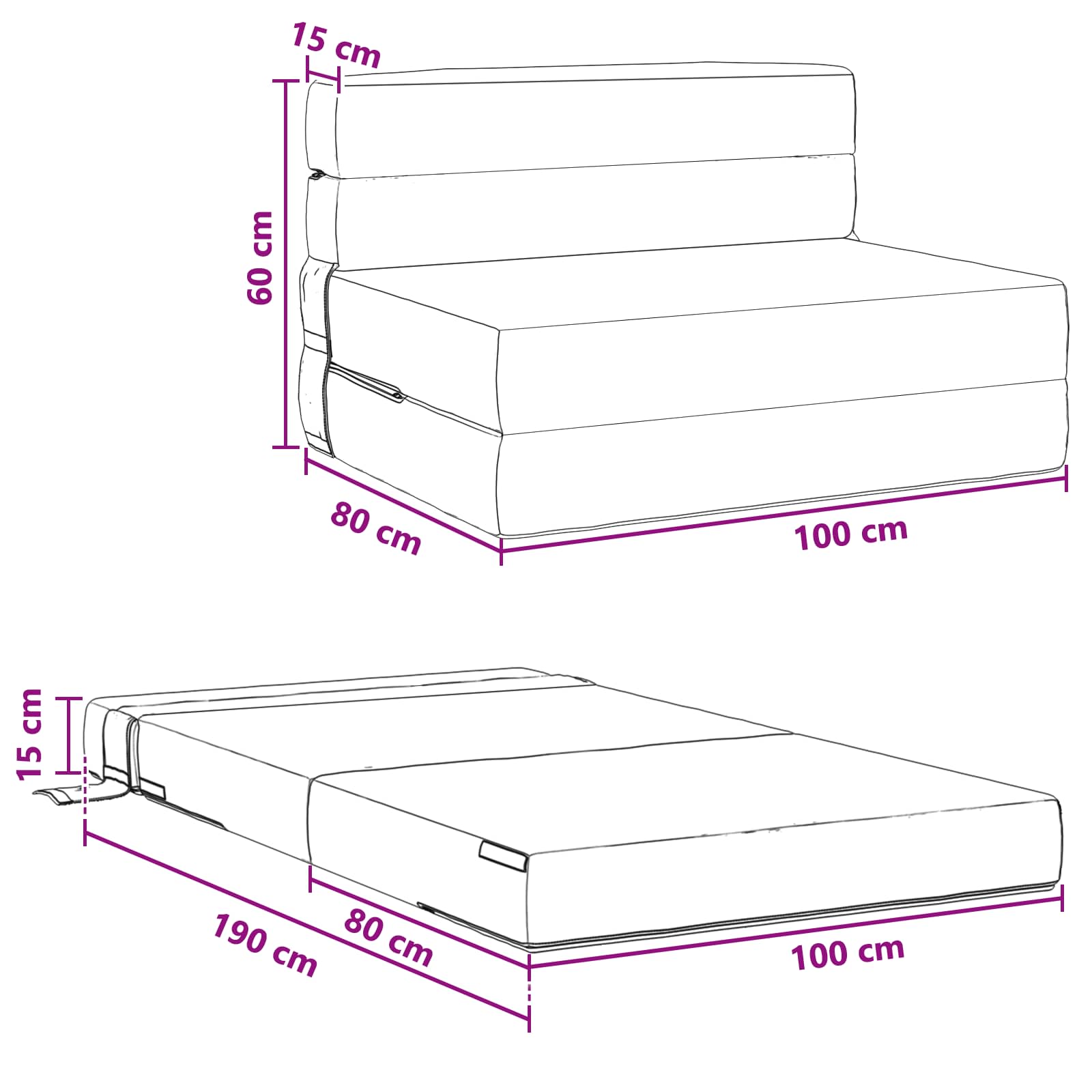 Preklopni madrac za sofu Krem 100 x 80 x 60 cm Tkanina