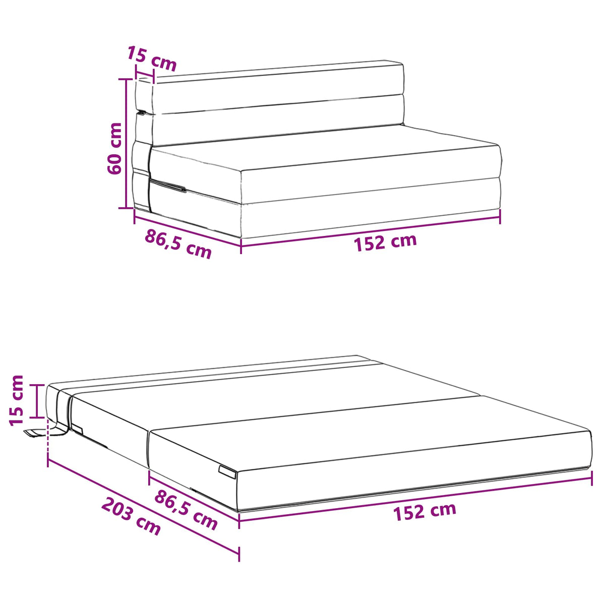 Sofa na razvlačenje Tamnosiva 152 x 86,5 x 60 cm Tkanina