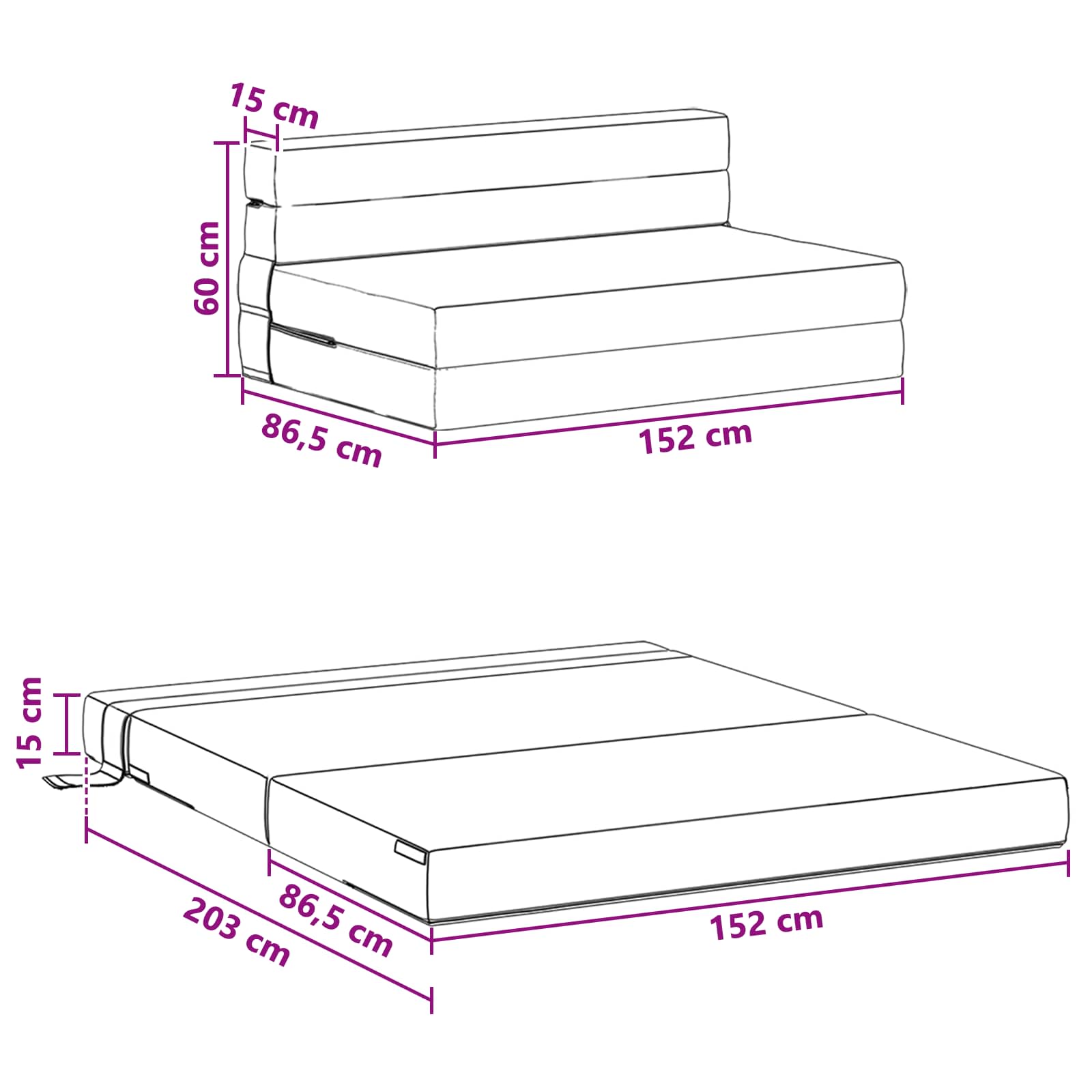 Preklopni madrac za sofu Crvena narančasta 152 x 86,5 x 60 cm