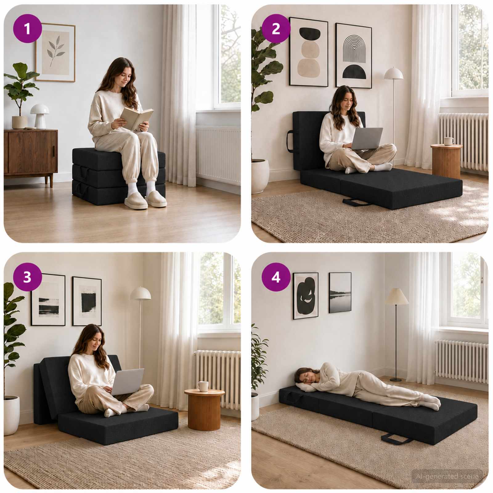 Sofa na razvlačenje 75 x 63 x 45 cm Crna