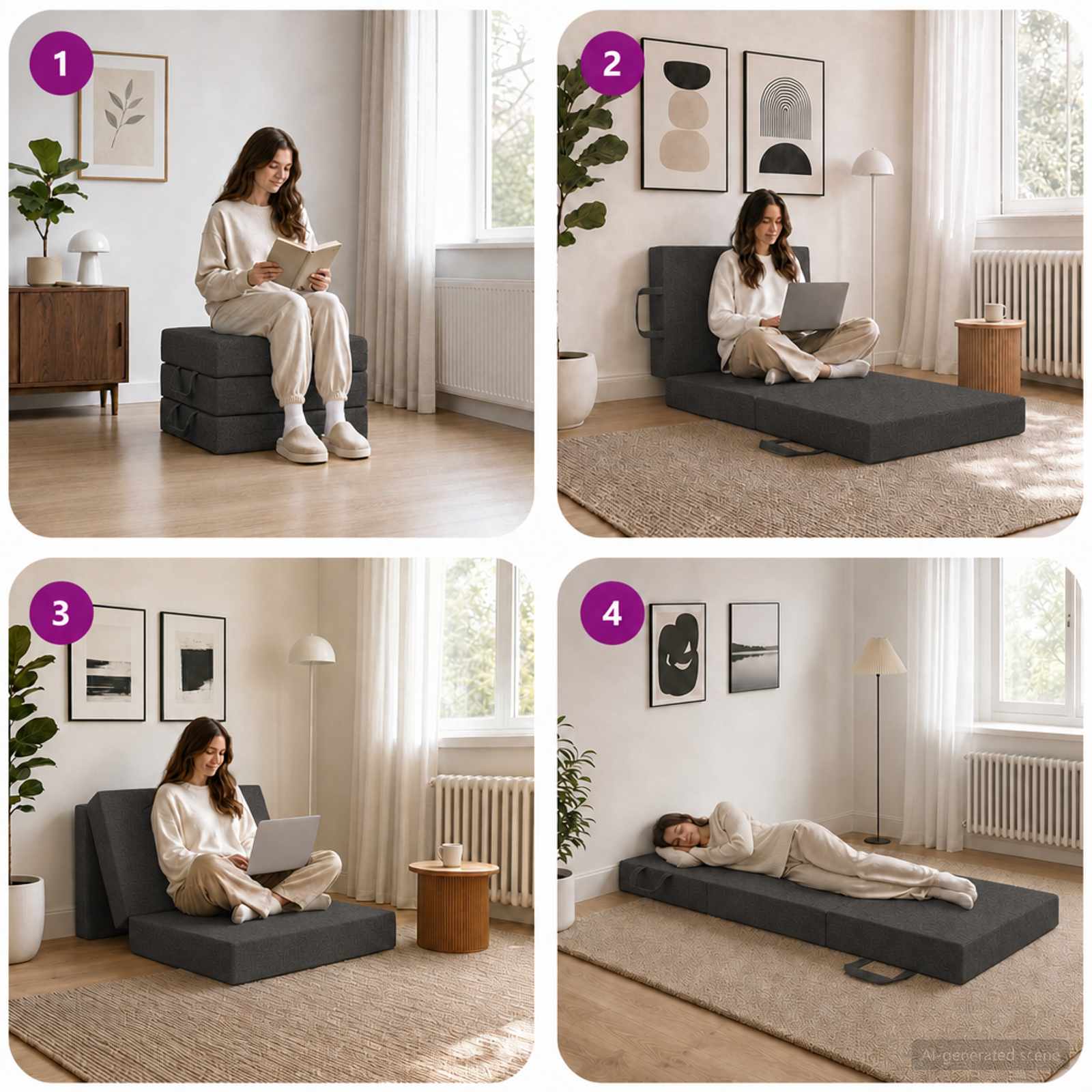 Sofa na razvlačenje 90 x 63 x 45 cm Tamnosiva