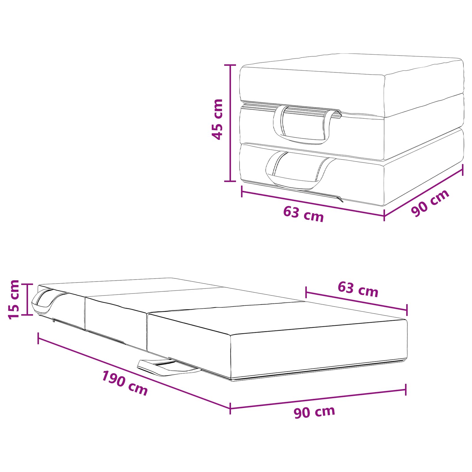 Sofa na razvlačenje 90 x 63 x 45 cm Crna