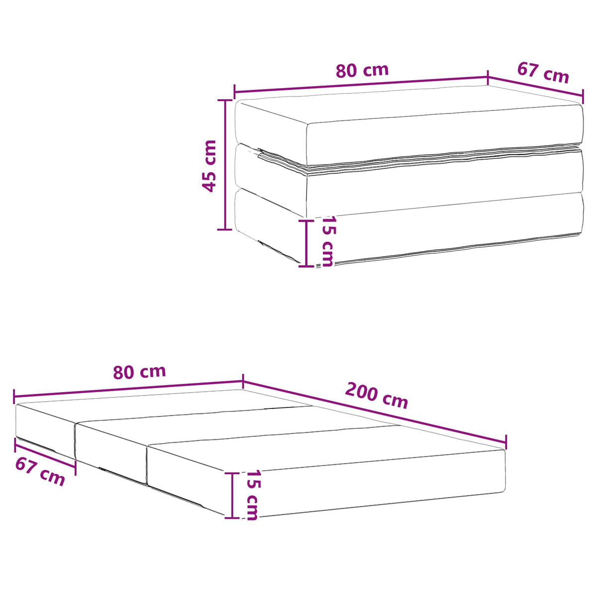 Sofa na razvlačenje 80 x 67 x 45 cm Crna