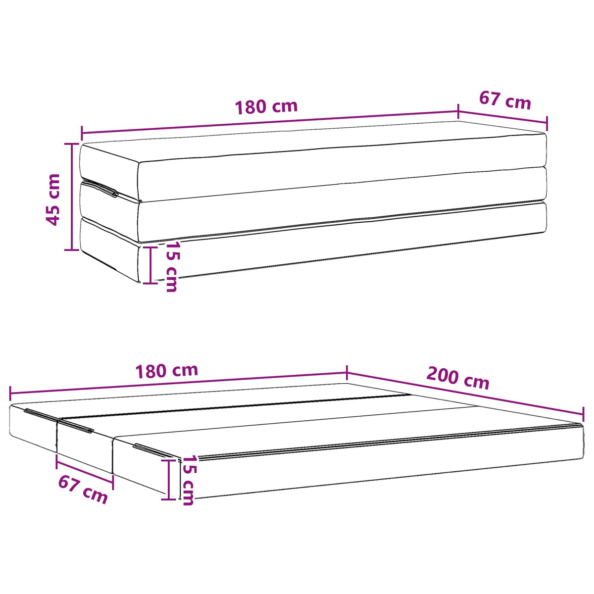 Sofa na razvlačenje 180 x 67 x 45 cm Svjetlosiva