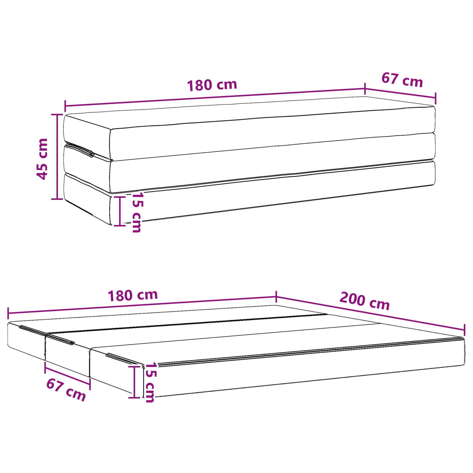 Sofa na razvlačenje 180 x 67 x 45 cm Svjetlosiva