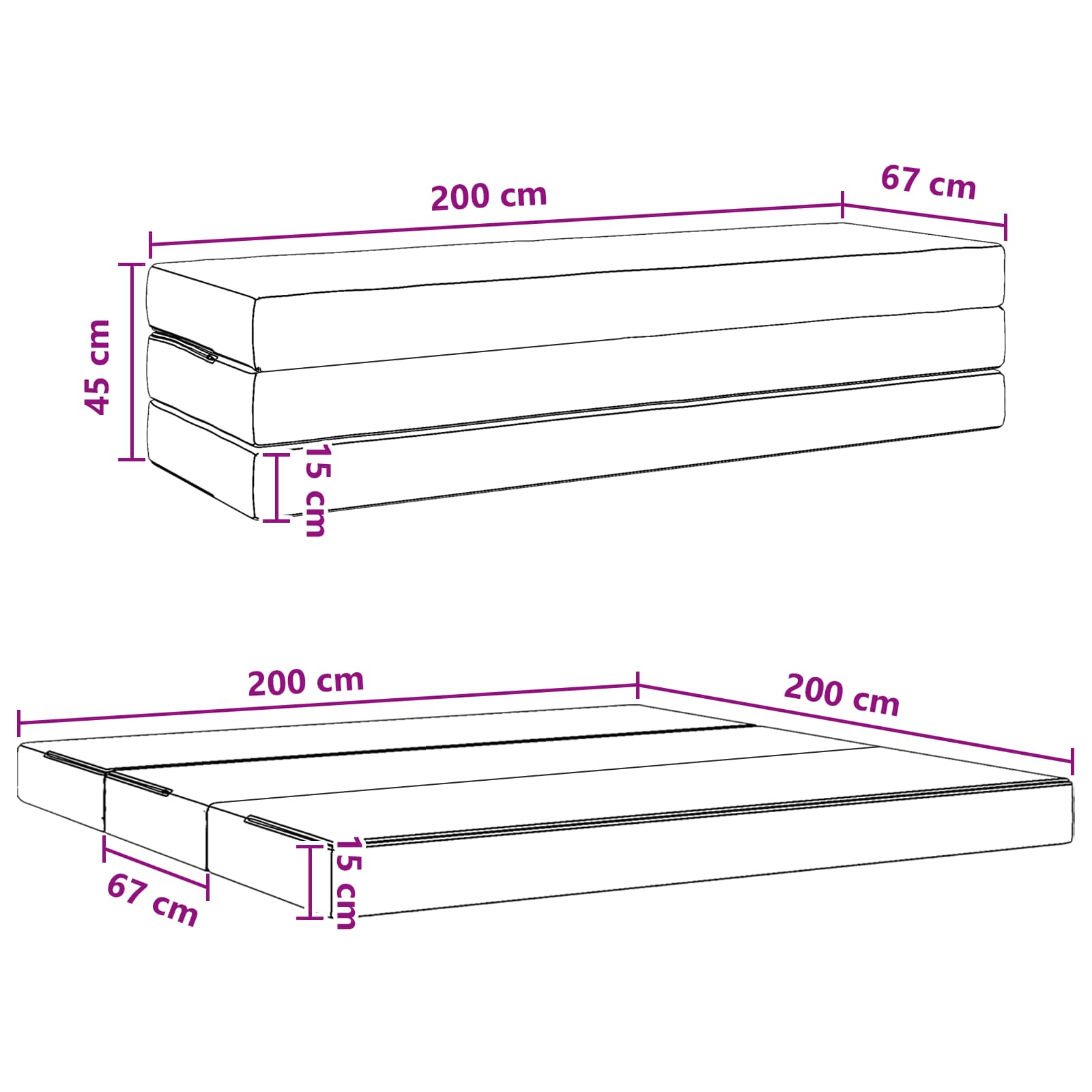 Sofa na razvlačenje 200 x 67 x 45 cm Ružičasta
