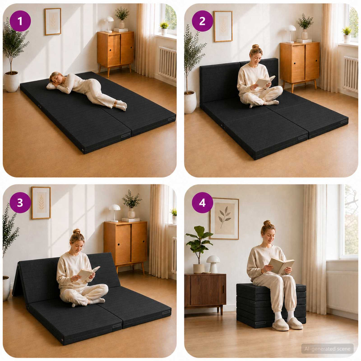 Sofa na razvlačenje 140 x 67 x 15 cm Crna
