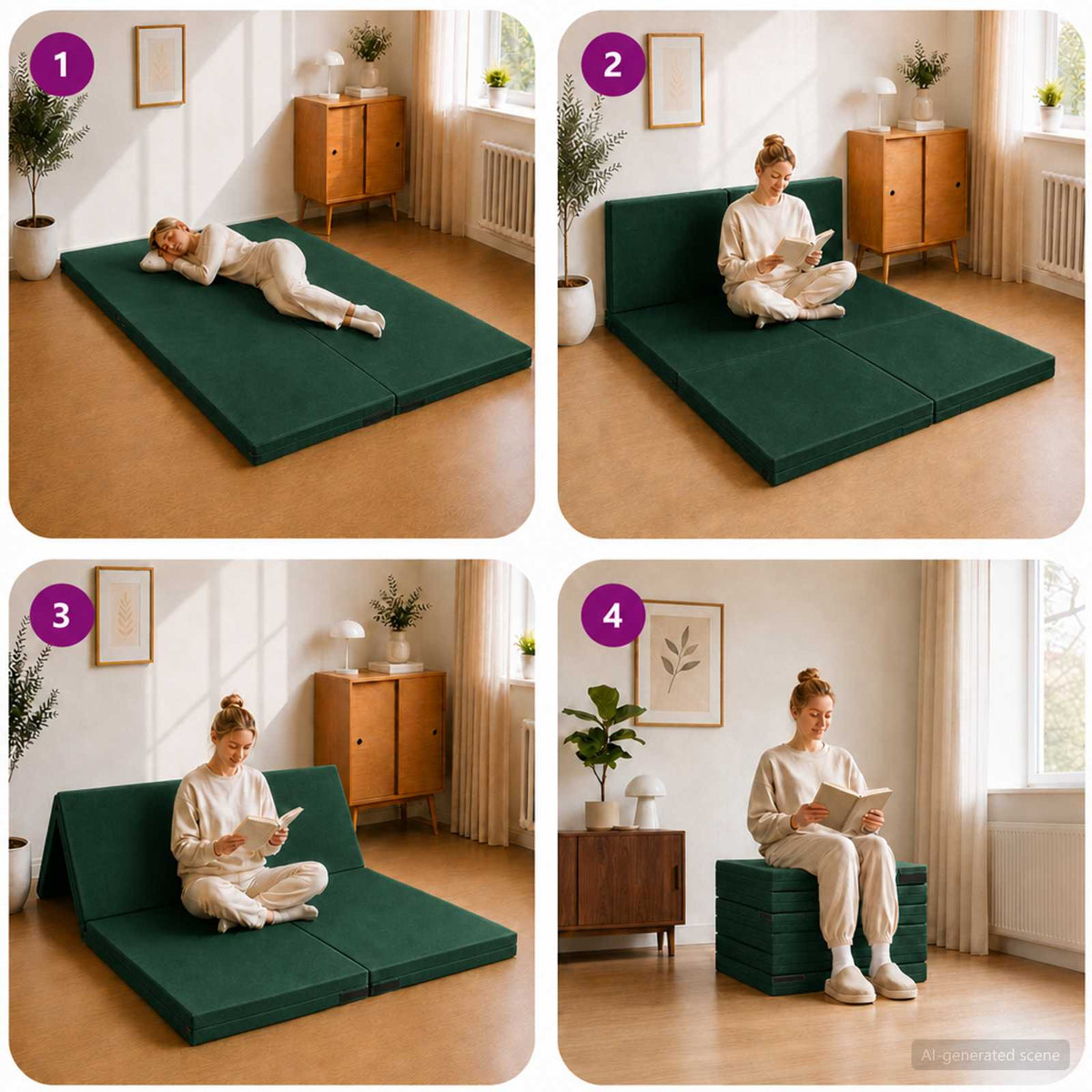 Sofa na razvlačenje 140 x 67 x 15 cm Tamnozelena