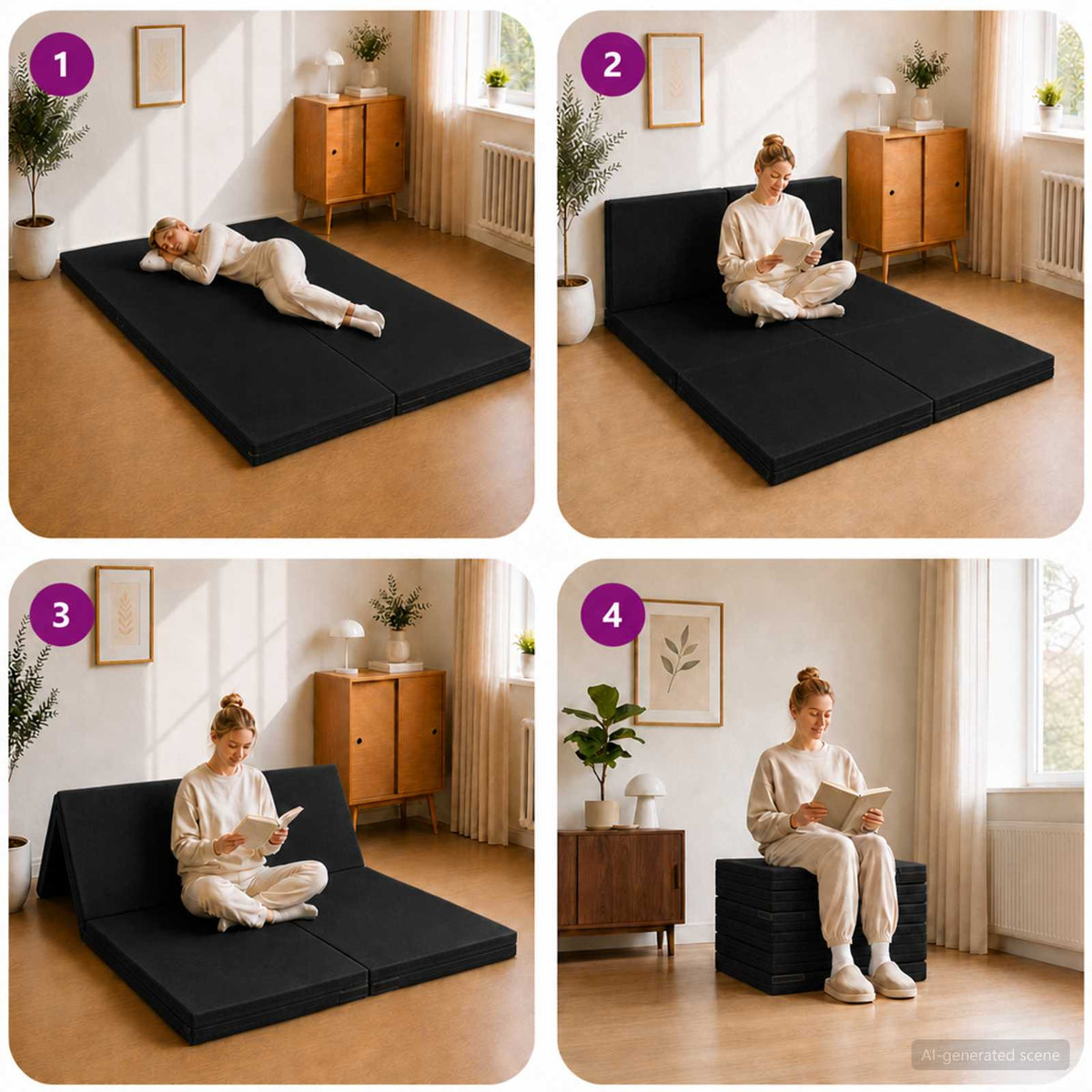 Sofa na razvlačenje 140 x 67 x 15 cm Crna