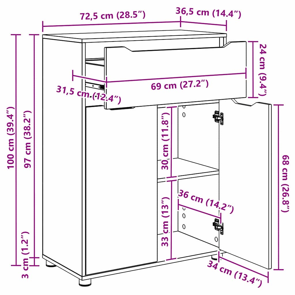 Kupaonski ormar s ladicama Sonoma hrast 72,5 x 36,5 x 100 cm