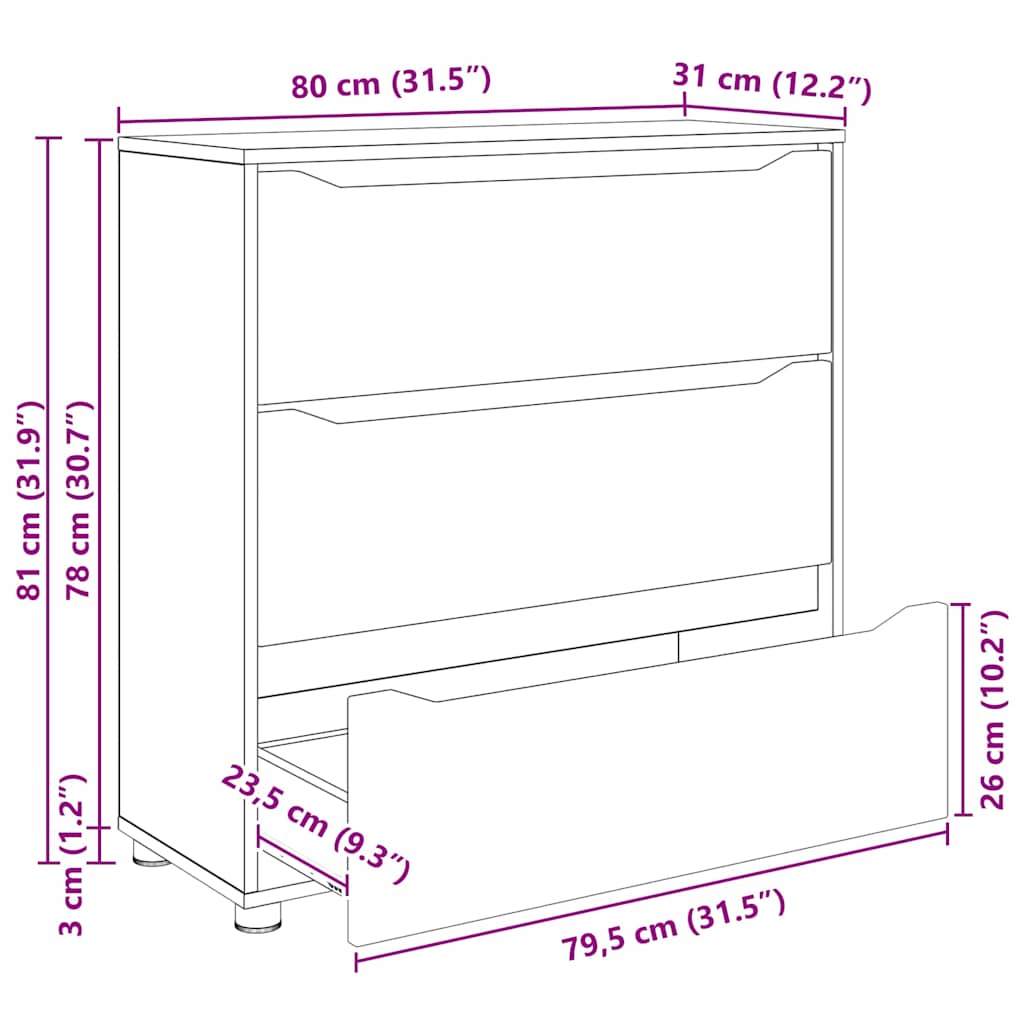 Ormarić za pohranu Crna 80 x 31 x 81 cm Konstruirano drvo
