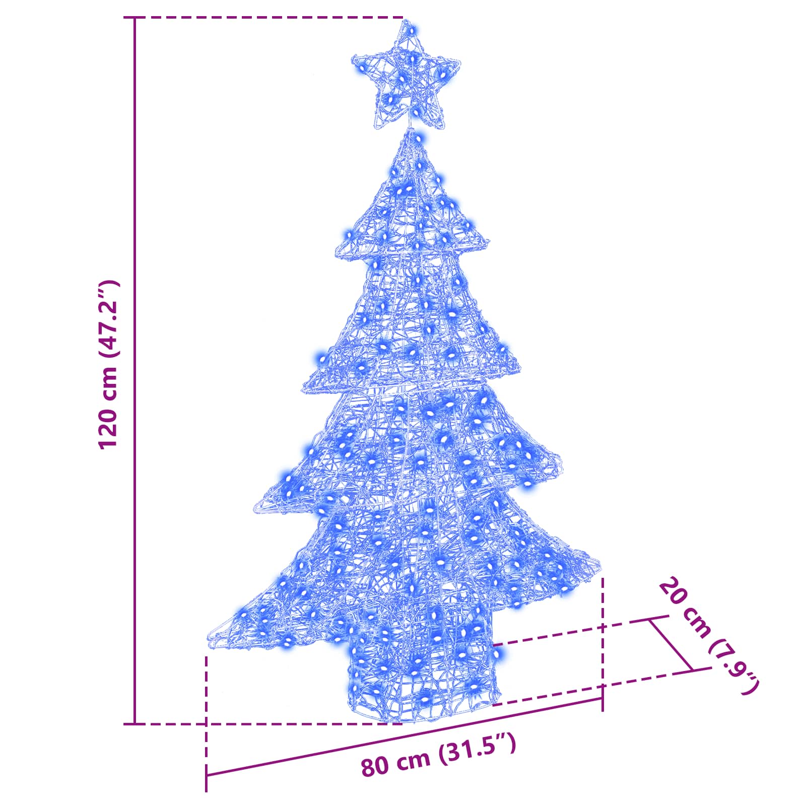 Božićno drvce s 100 LED svjetlima Plava 120 cm Akril
