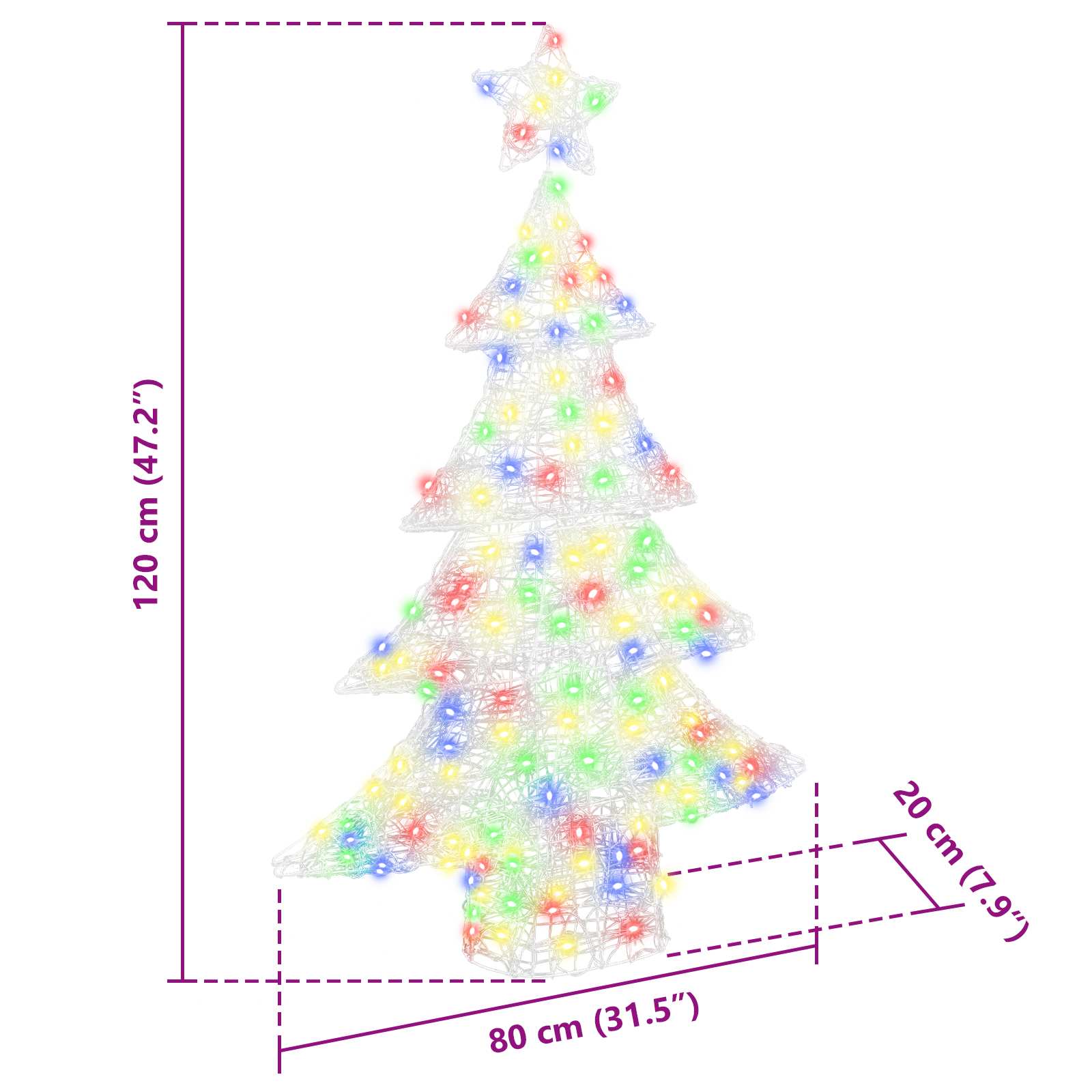 Božićno drvce s 100 LED svjetlima Šareni 120 cm Akril