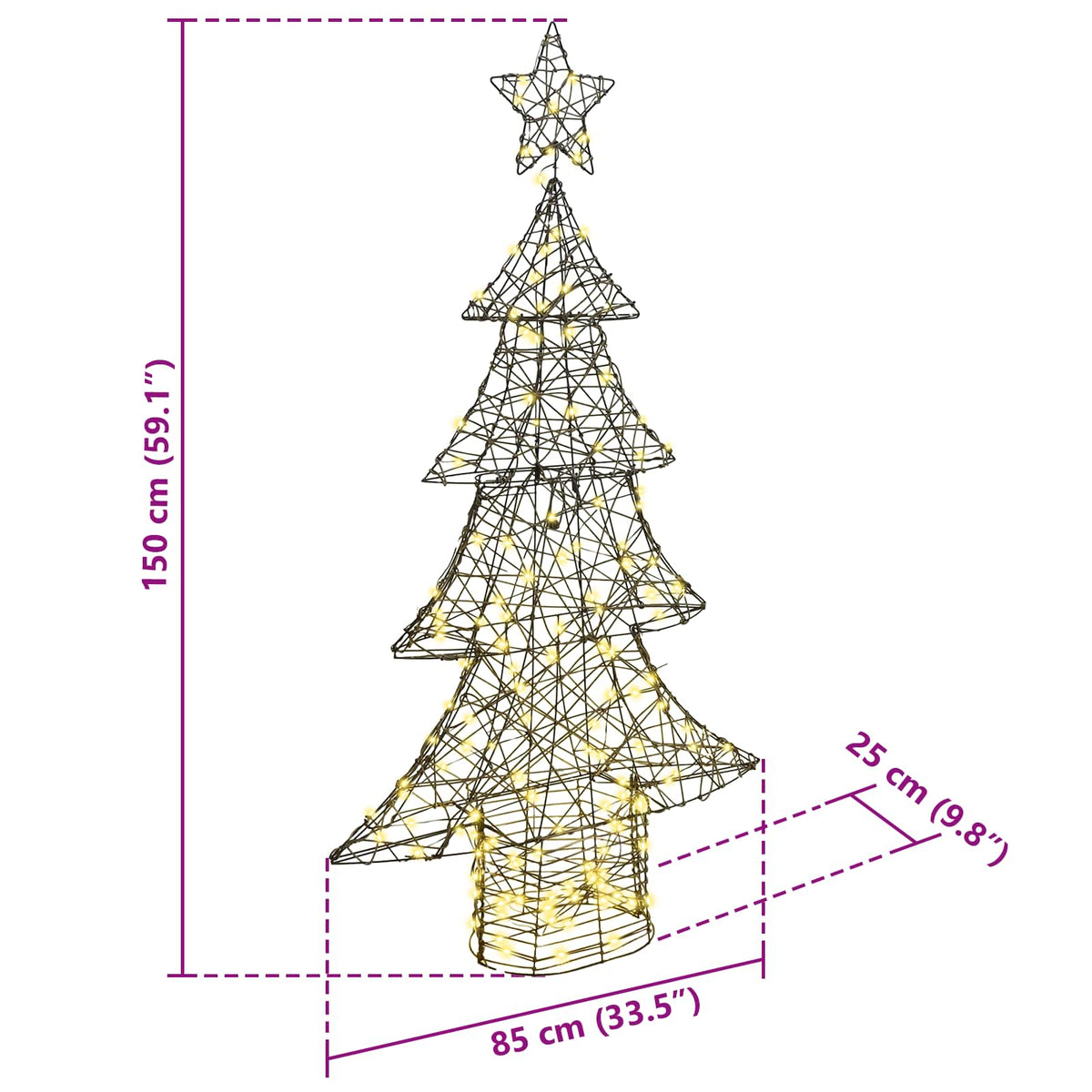 Božićno drvce s 160 LED svjetlima Topla bijela 150 cm Ratan