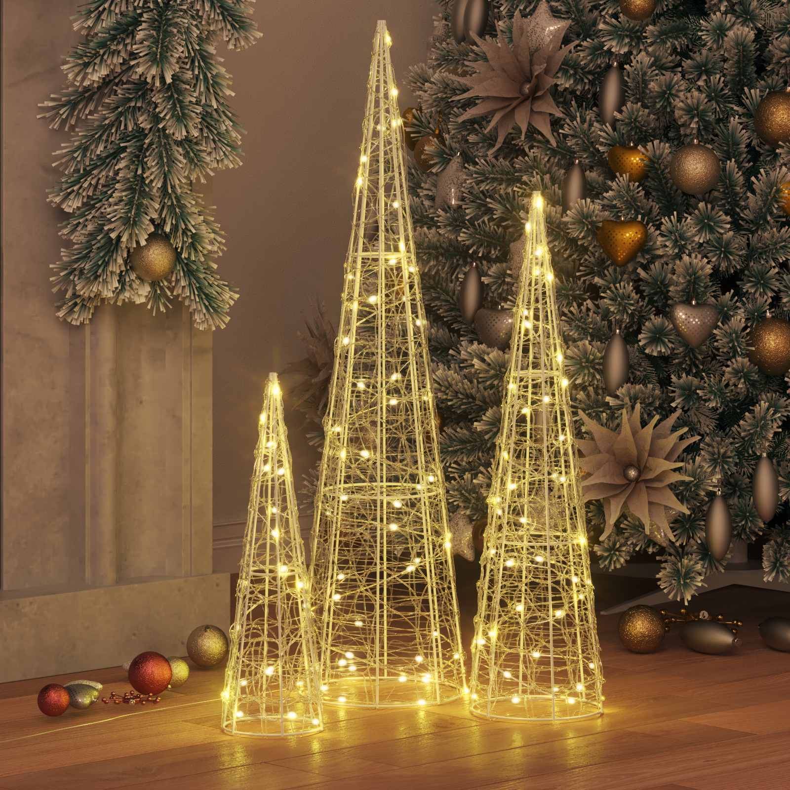 Božićno drvce 3 pcs Topla bijela 20 x 20 x 80 cm Akril