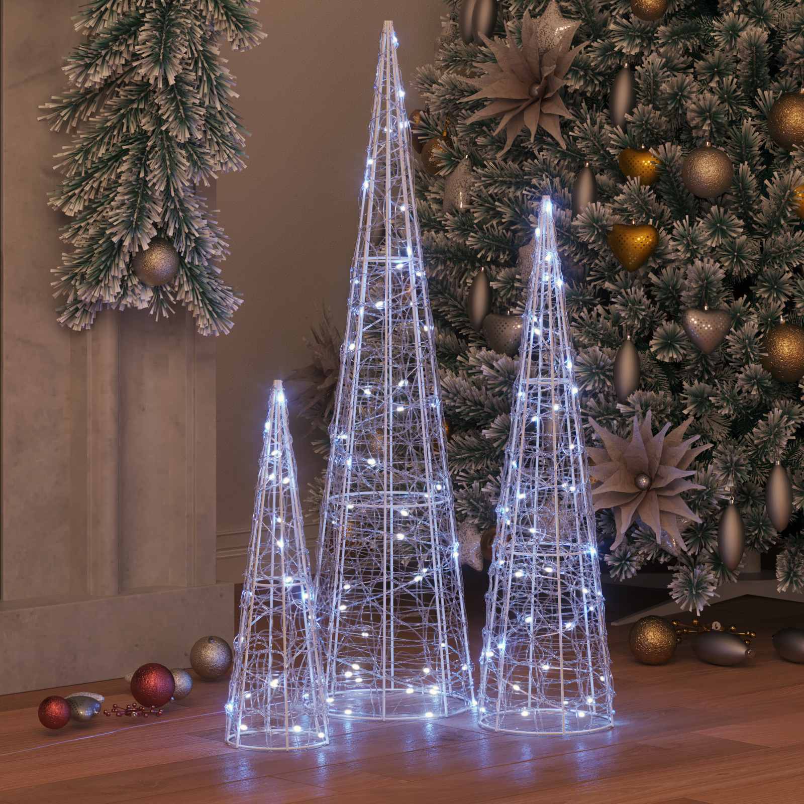 Božićno drvce 3 pcs Hladna bijela 20 x 20 x 80 cm Akril