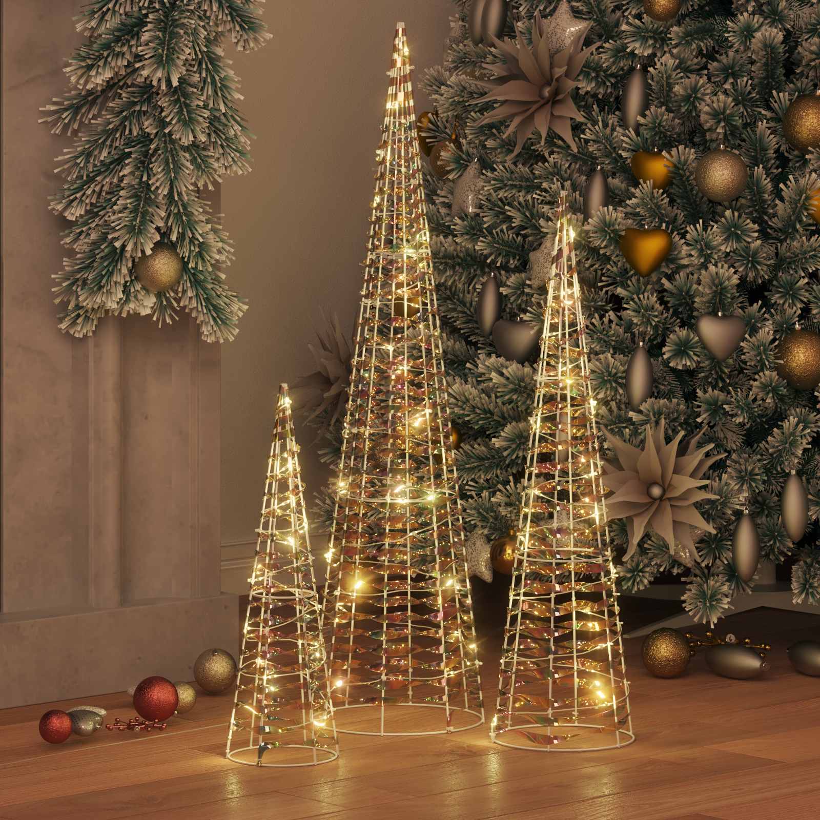 Božićno drvce 3 pcs Topla bijela 20 x 20 x 80 cm PET