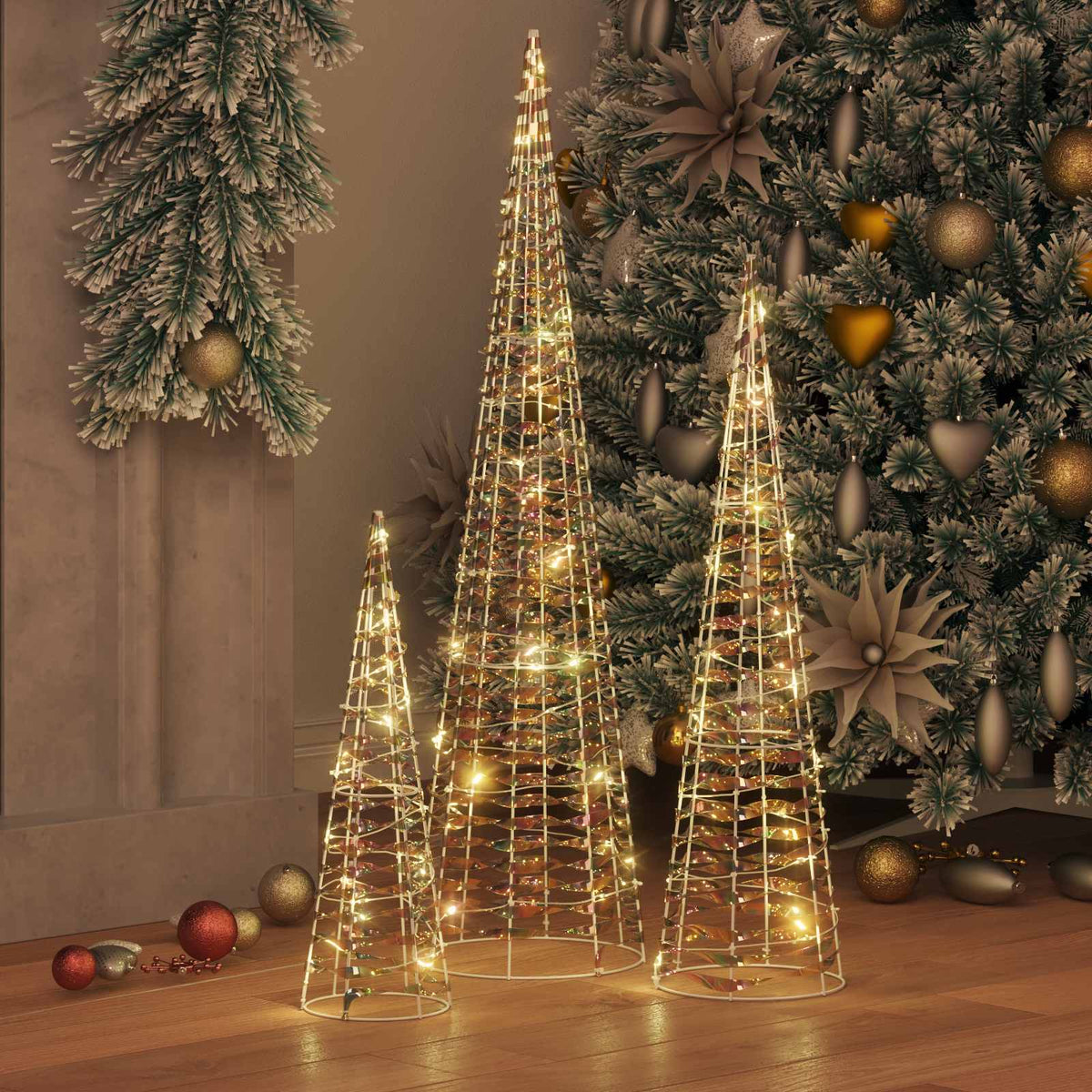 Božićno drvce 3 pcs Topla bijela 20 x 20 x 80 cm PET