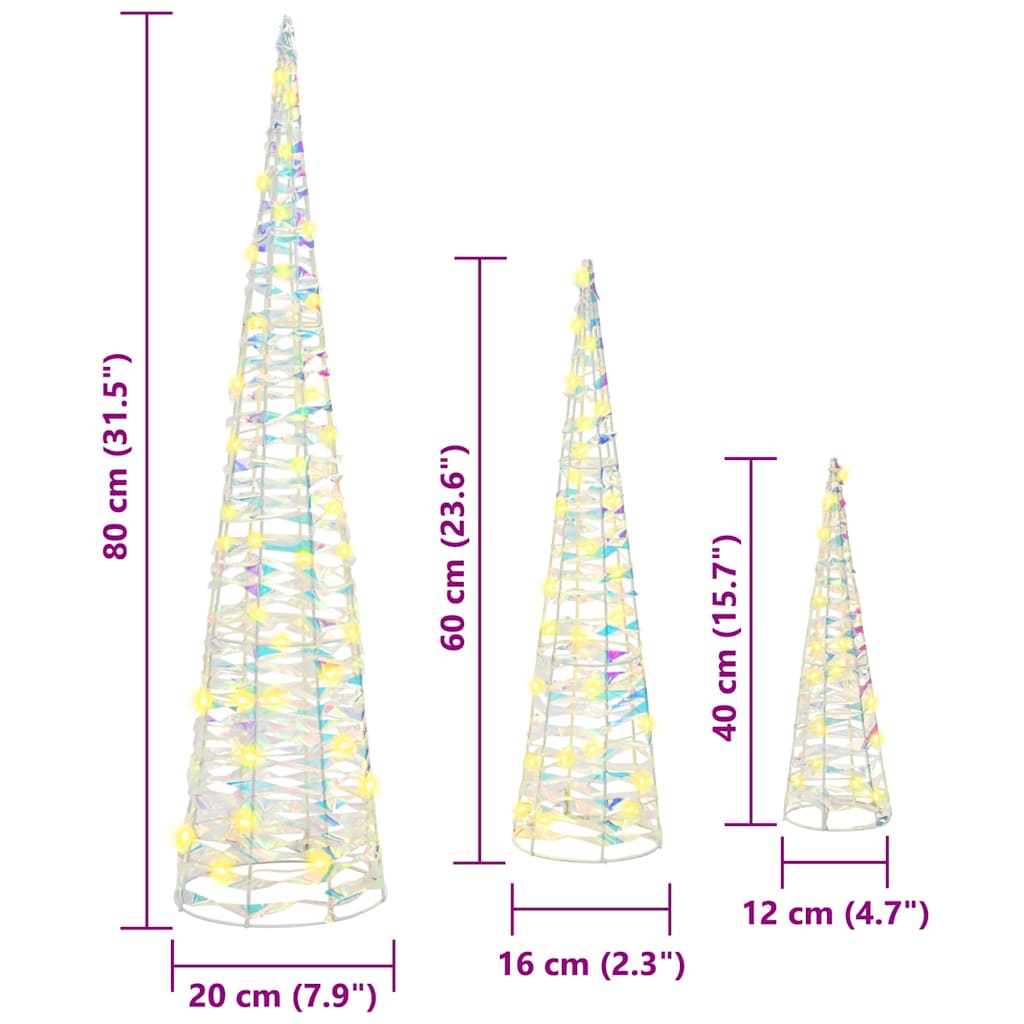 Božićno drvce 3 pcs Topla bijela 20 x 20 x 80 cm PET