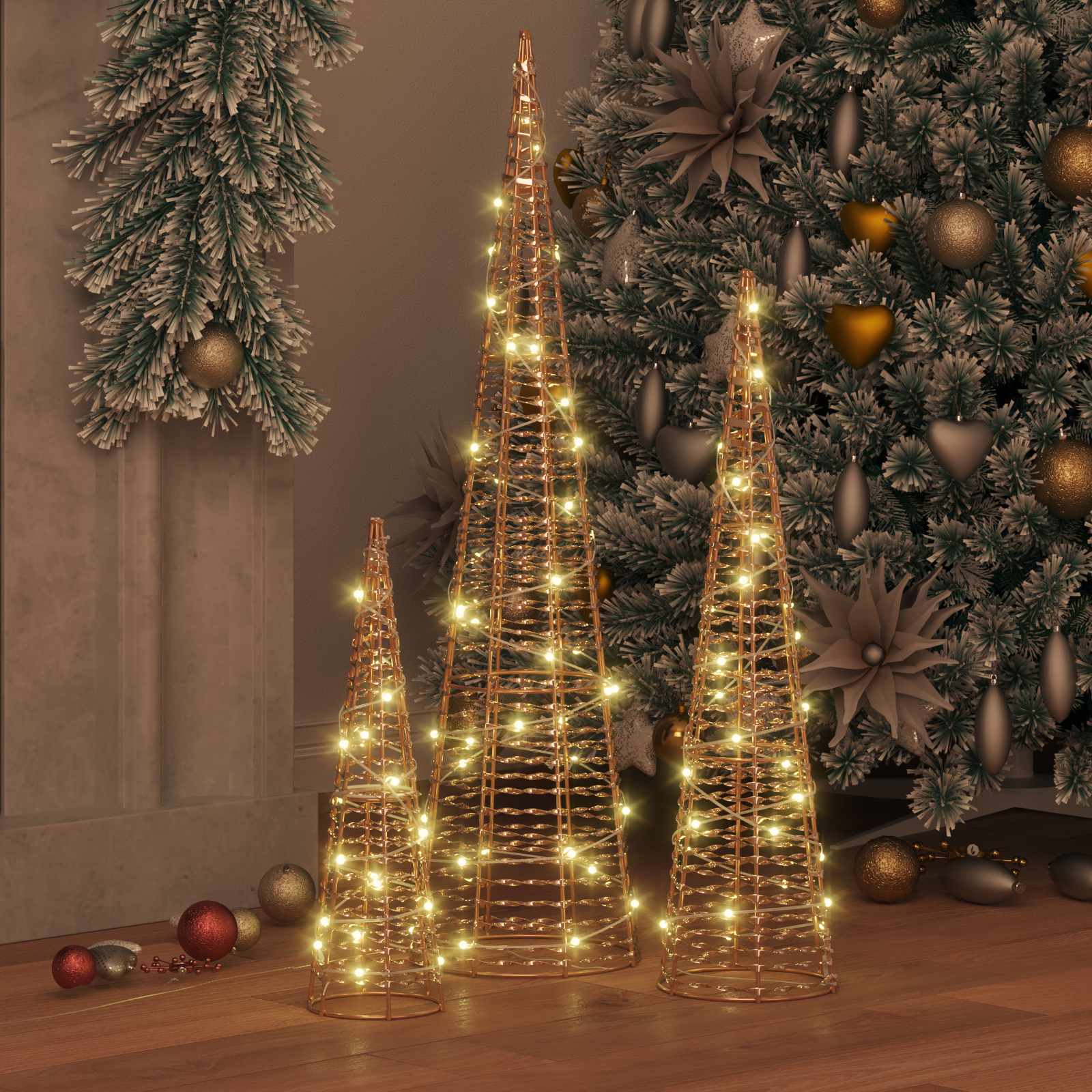 Božićno drvce 3 pcs Topla bijela 20 x 20 x 80 cm PET