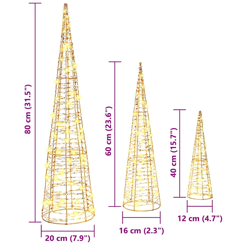 Božićno drvce 3 pcs Topla bijela 20 x 20 x 80 cm PET