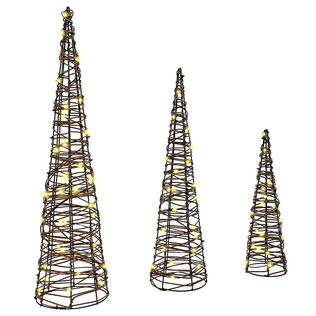 Božićno drvce 3 pcs Topla bijela 20 x 20 x 80 cm Ratan