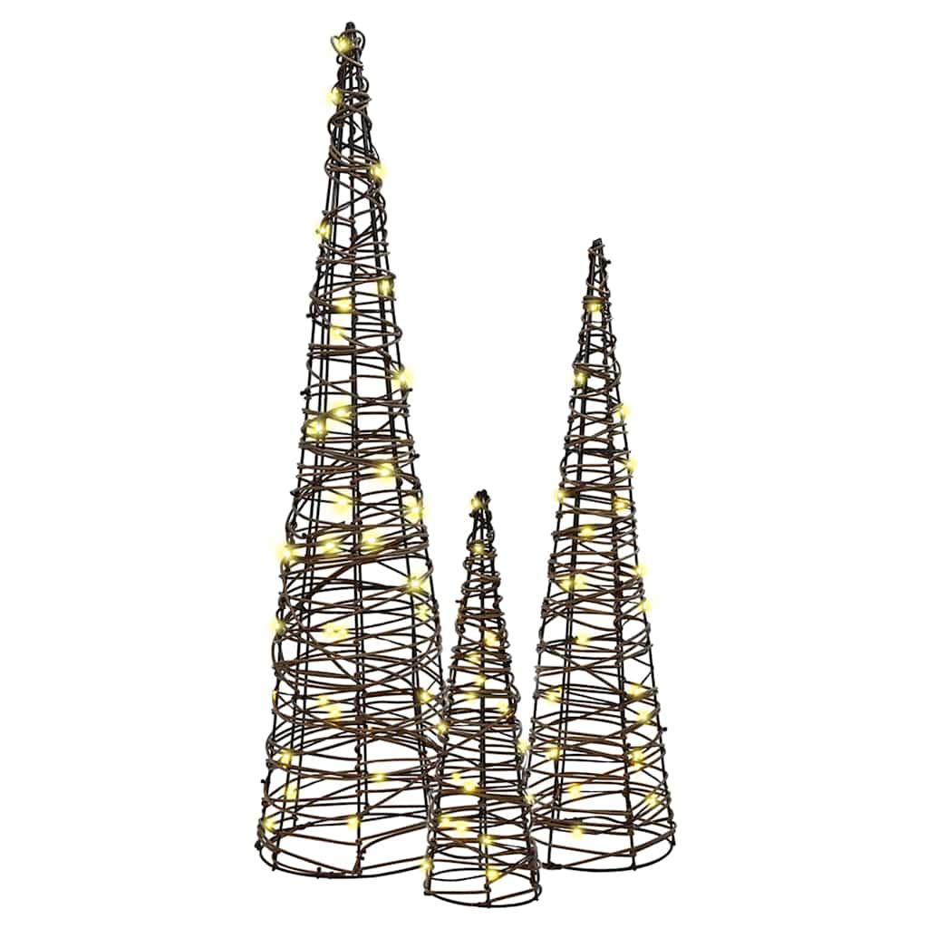 Božićno drvce 3 pcs Topla bijela 20 x 20 x 80 cm Ratan