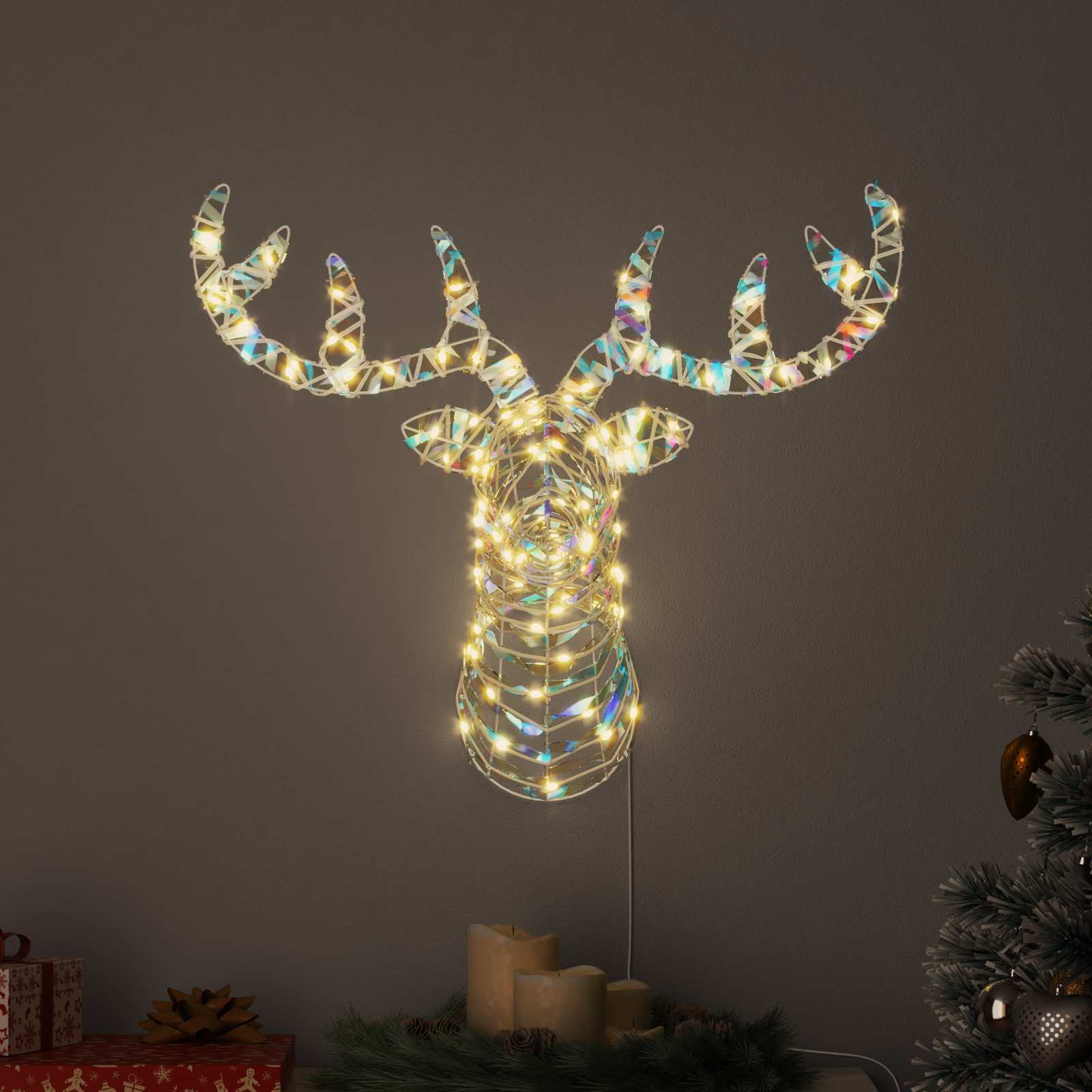 Reindeer vuče saonice Topla bijela 68 x 36.5 x 62.5 cm PET